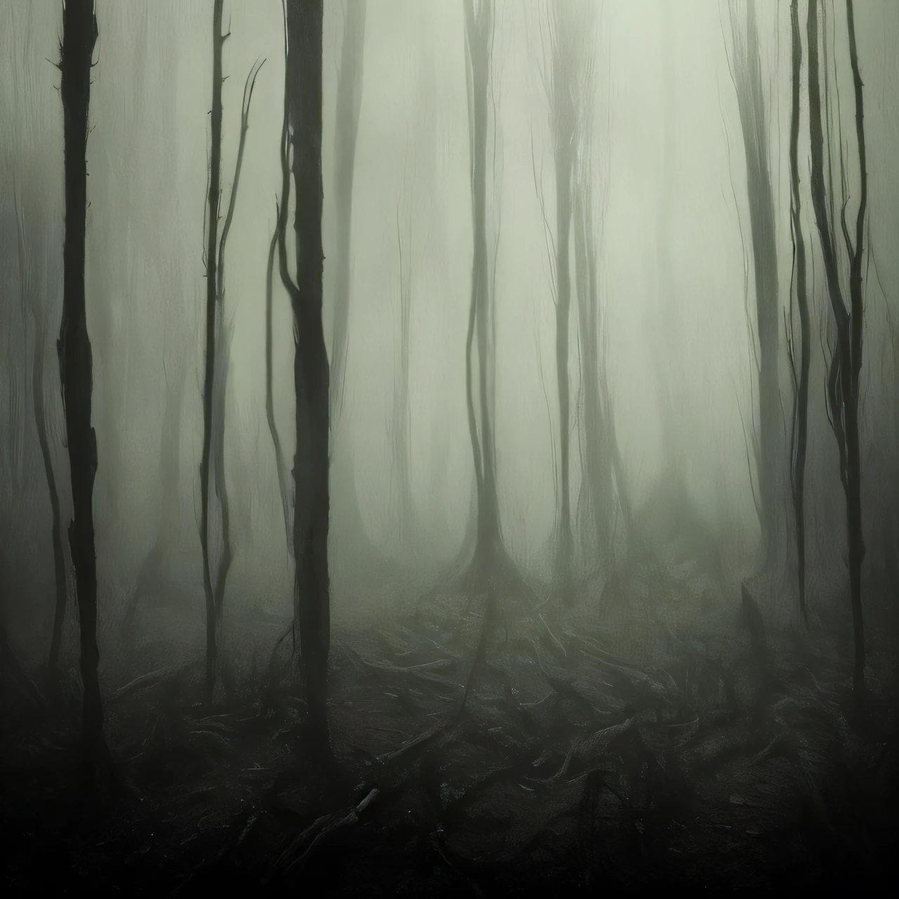 a zplbi zplbc zplai path in the middle of a foggy forest, a matte painting by Eglon van der Neer, tumblr, german romanticism, ominous vibe, dark, ominous