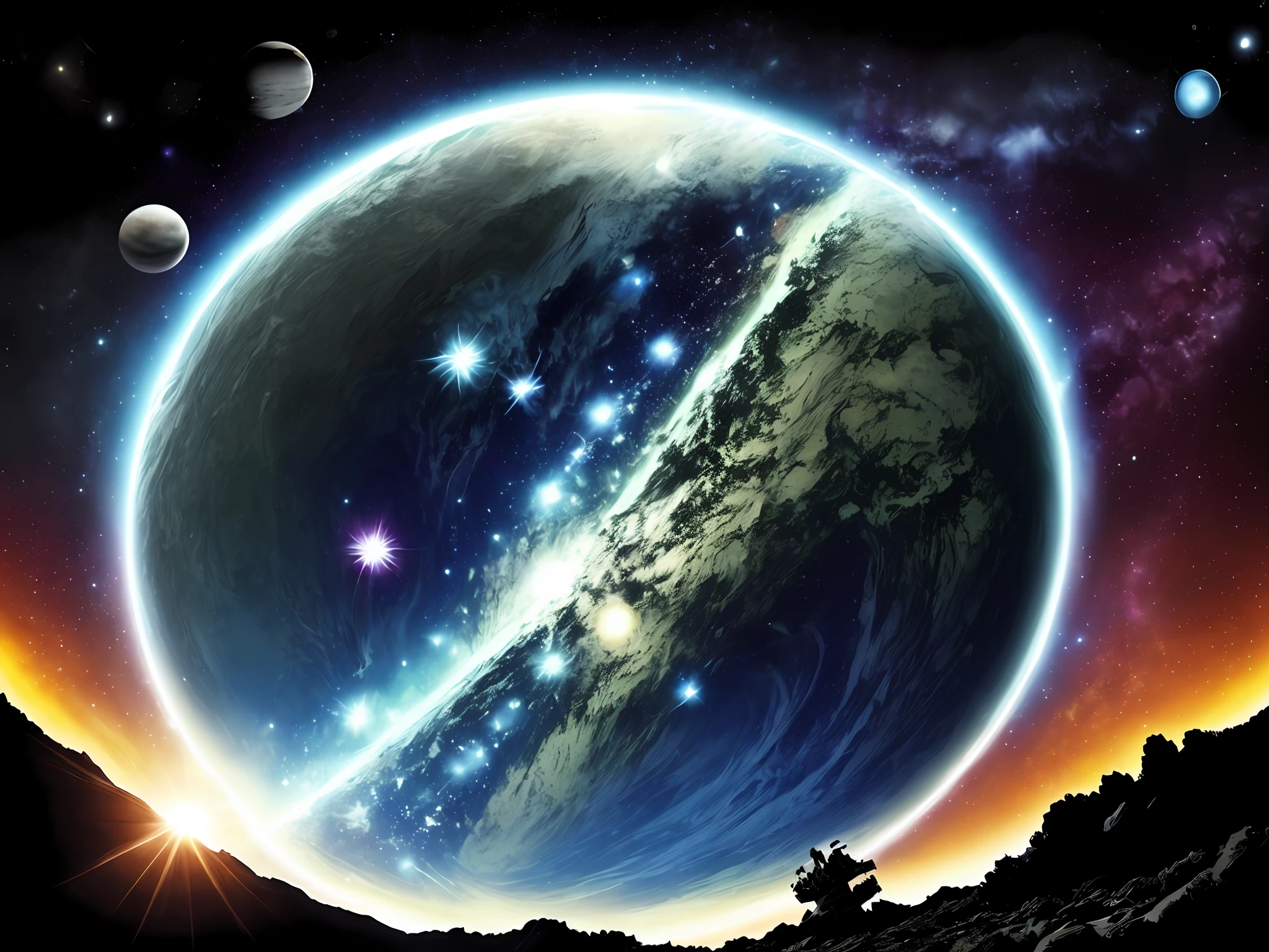 cliff nigh sky kosmos planetes