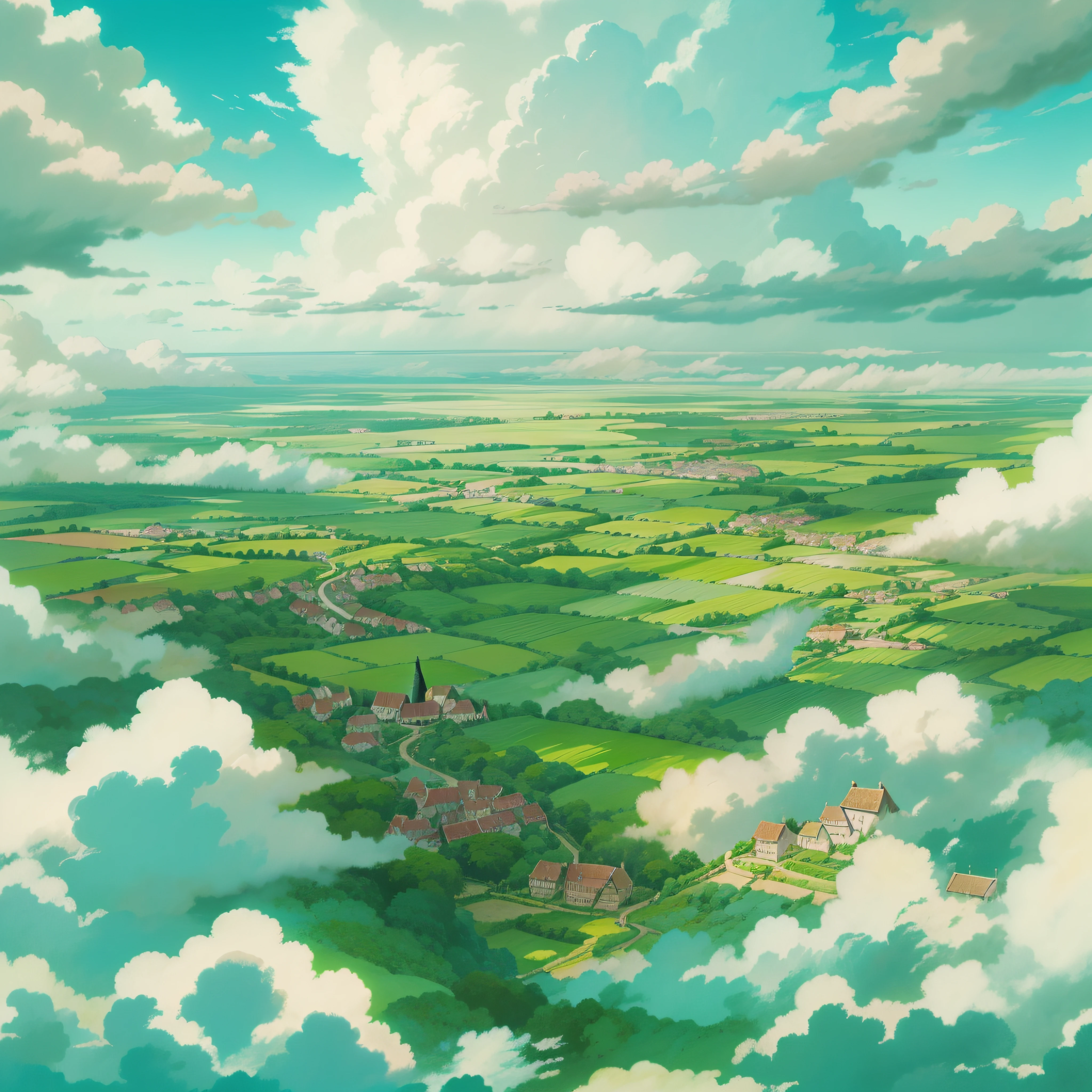 animesque、Skyscape with clouds、Landscape without buildings、You can see the touch of the brush、Studio Ghibli、Ghibli、Scenery、Style、Golden Time、sky line、The sky is covered with clouds、Deities々Shikai