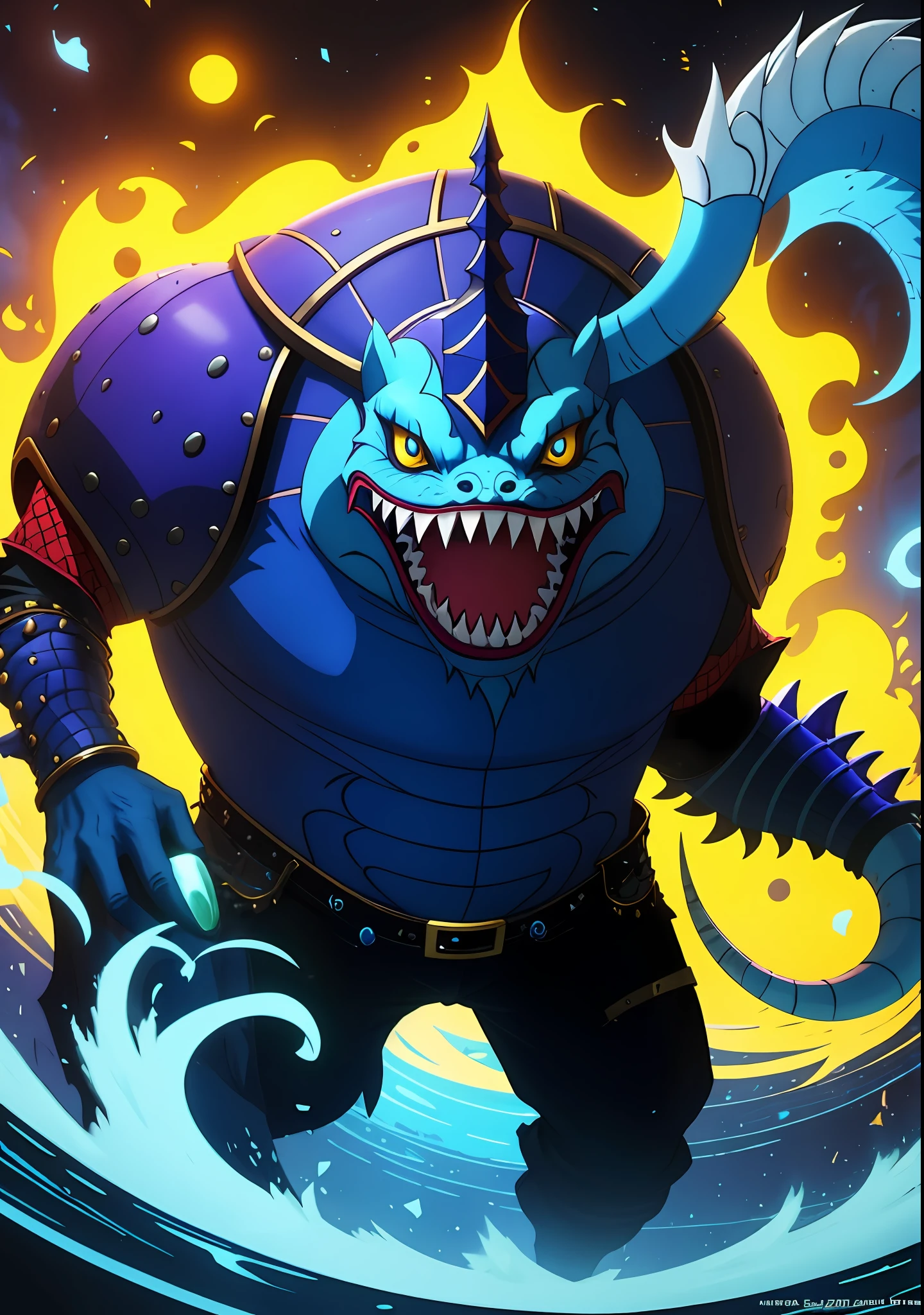 There is a painting of a creature with a large head, Monstro da tartaruga humanoide, Teemo, arte do lagarto, Pudge de Dota 2, Lagarto, Teemo de League of Legends, z'gok. 8 k hd resolution, arte conceitual de world of warcraft, Arte conceitual de League of Legends, arte de fantasia altamente detalhada, Tyler Edlin Arte de fantasia, murloc, peixe, triton