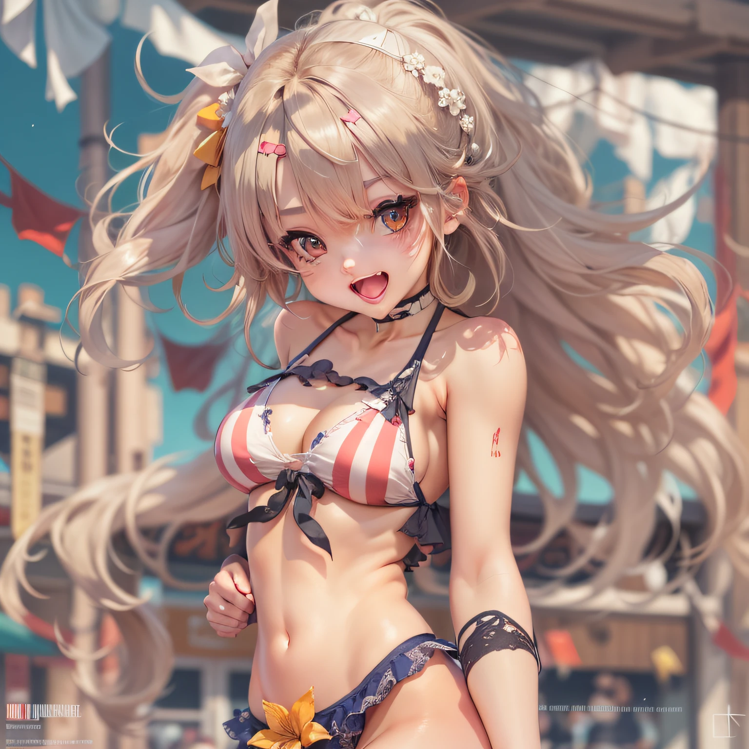 An anime girl in a sexy bikini, super cute, hyper detailed.