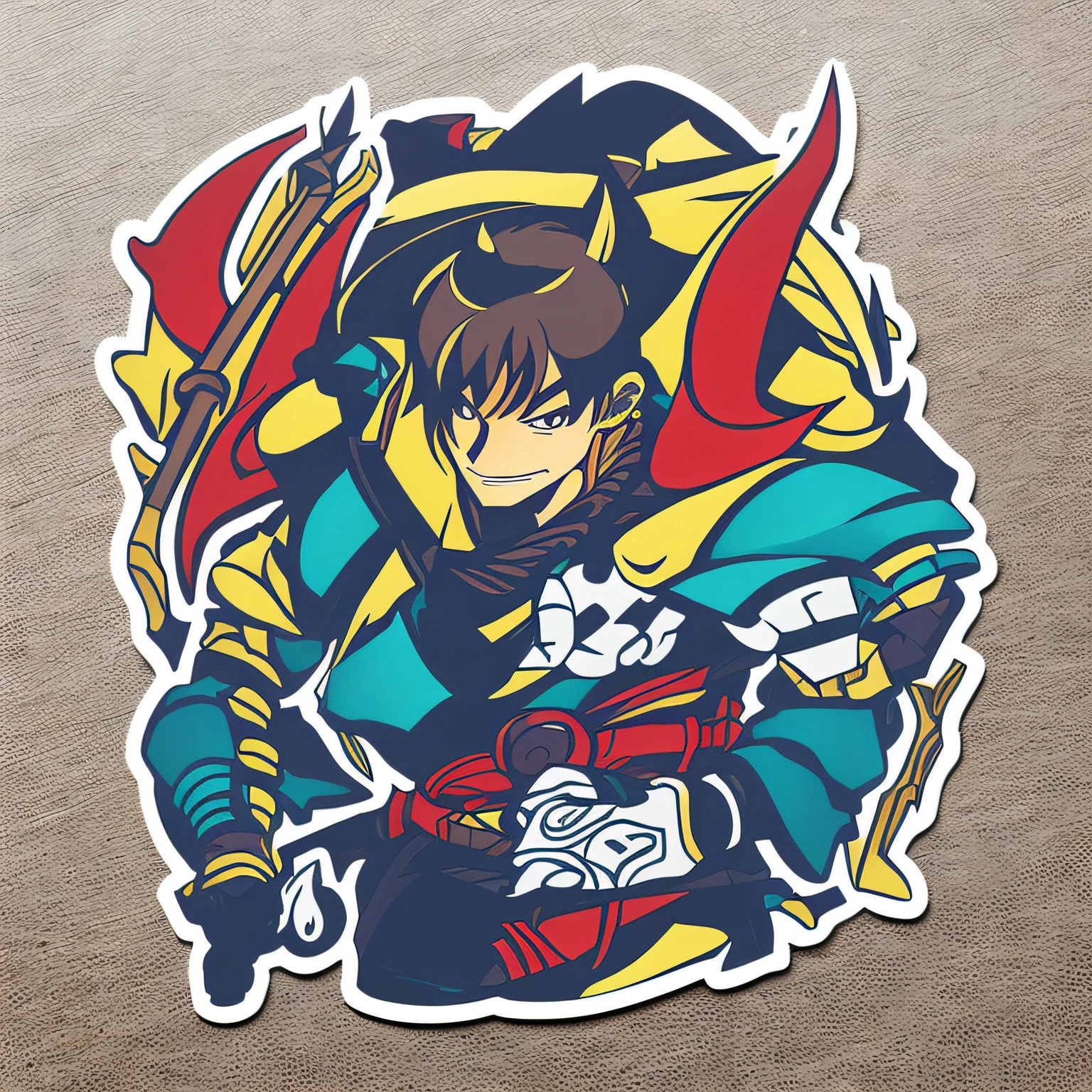 "un sticker de un samurai feliz con estilo de anime colorido y vibrante" --auto