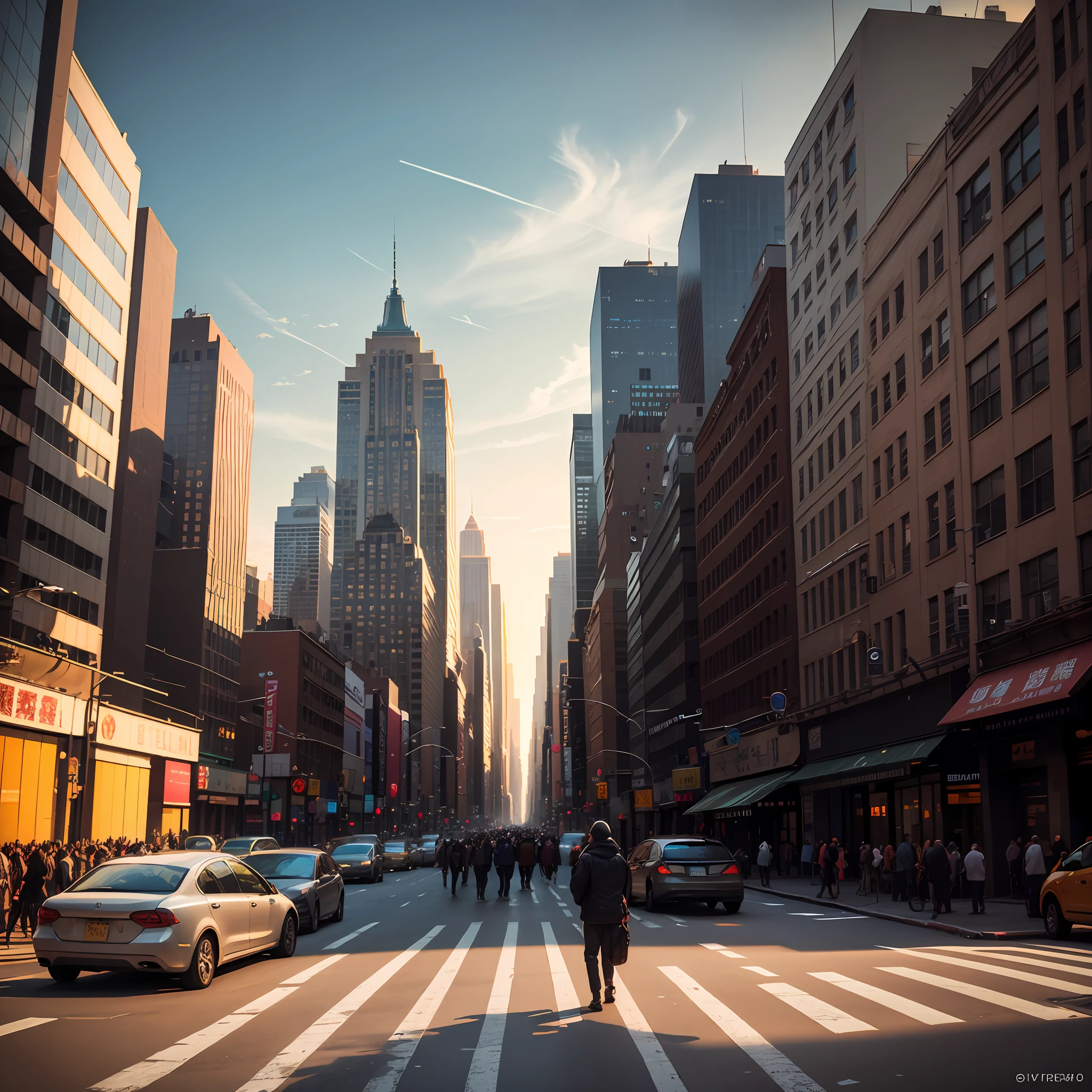 New York City,The crowd flows endlessly,vehicles,eventide,meticuloso,best shadow,Best texture,Overlooking,4K分辨率,It's really textured,What a shadow --auto