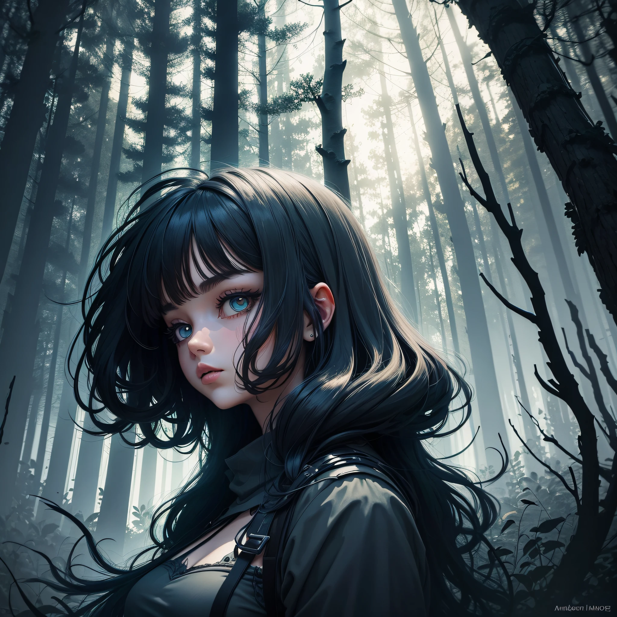 illustration,Noise style,the dark forest,Flat style --auto