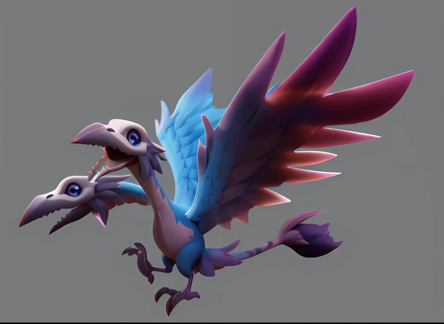 Great bluebird，feater，with her wings spread wide，Bone bird head，，Logo design，Cartoony，movie light effect，3D矢量艺术，Fantasy art，Background bokeh，handpainted，digitial painting，gentlesoftlighting，Isometric style，4K 分辨率，photoreal render，Highly detailed and clean，Vector image，Photorealistic masterpiece，professional photoshooting，simple space background，flat white background，isometry，vibrant vector