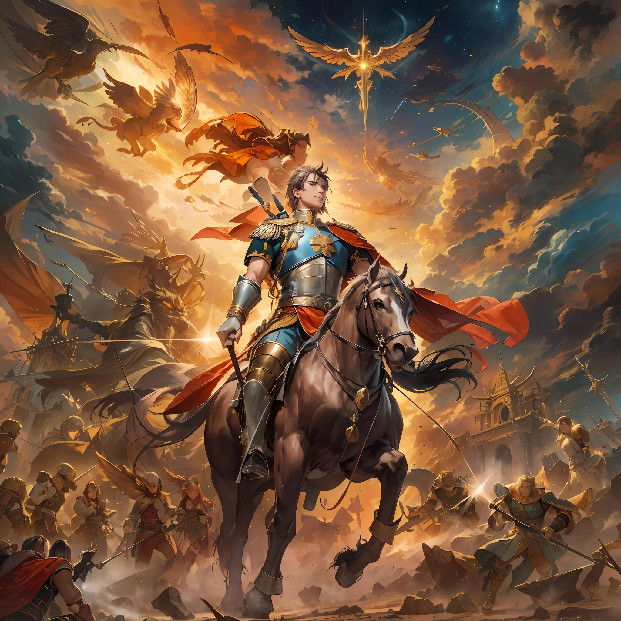 ((top-quality、High fineness、High resolution、masterpiece)))、(((Reincarnation of Constantine the Great)))、Like the Roman Empire of the Ancient Earth、The world view of the space great empire sweeping the galaxies against the backdrop of overwhelming military power, scientific power, material power、Imperial family, the reincarnation of Constantine the Great、Young Military Personnel、Descended on the head star of the oriental space empire Persia、Battle of the Stars、Wu Yong、Wisdom、effort、Study、friendship、victory、yearning、pure love、lovemaking、Pure love with a pretty local girl、throbbing、The sparkle of youth、grow、Growing talent、Efforts to Persist、Friendship with comrades in arms、trickery、Ambitions for grandiose domination、great adventure、Rest between battles、Lion-like eyes、Bright piercing eyes、Smiling mouth、Dangerous attraction、Strong mind and body、strong con、fullness、Military affairs、thick neck、broad shoulder、Vast hot sand desert、Fierce pitched battles、Iridescent evening sky、Fantastical、Hair that flutters in the wind、Romantic、Dramatic、lyrical、heartful、Excite、excitedly、pounding、Anxiety、nostalgia、sentimental、Longing for the future、passion、chill out、