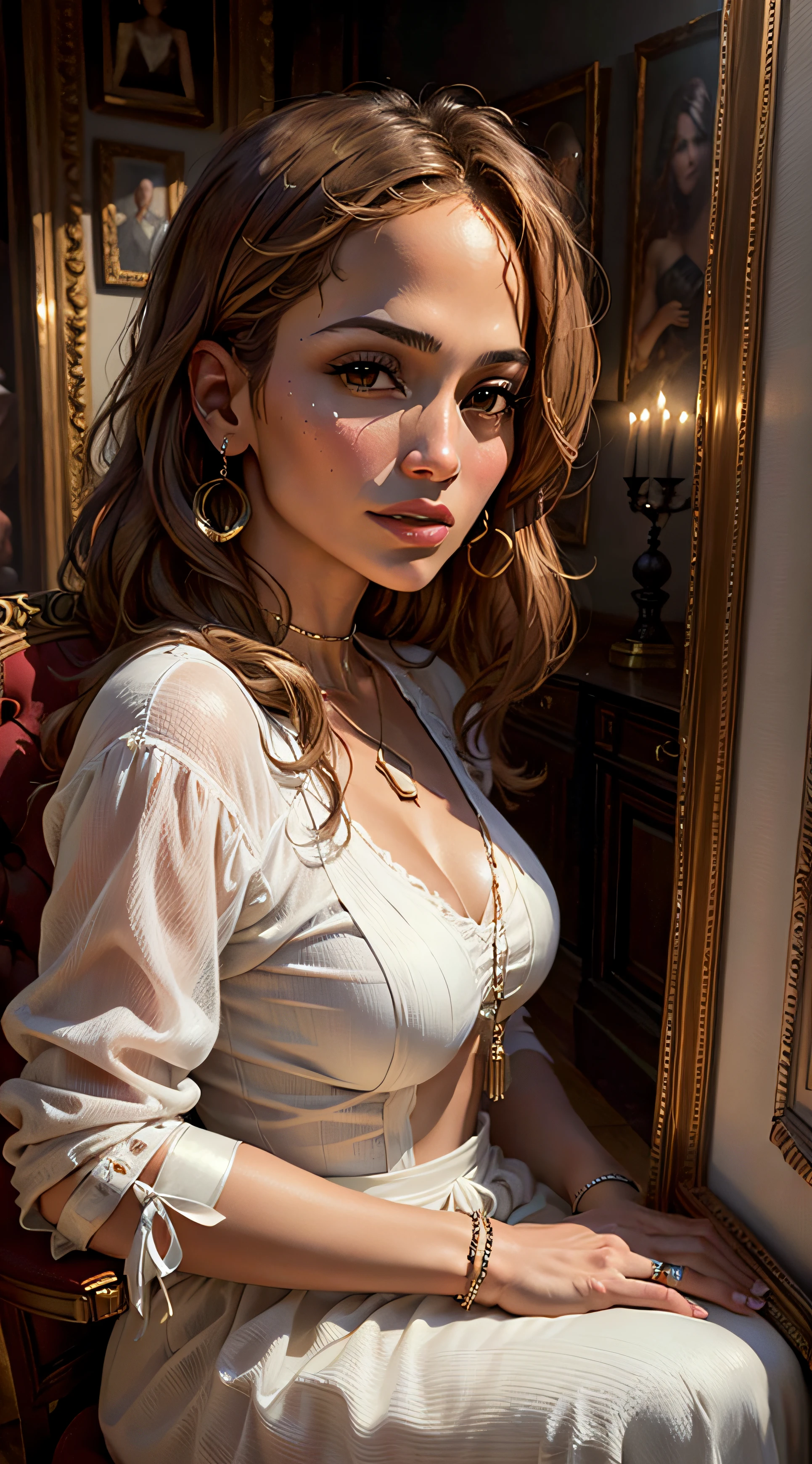 Retrato de Jennifer Lopez, Beautiful, oil on the canvas, Romantismo --self --auto