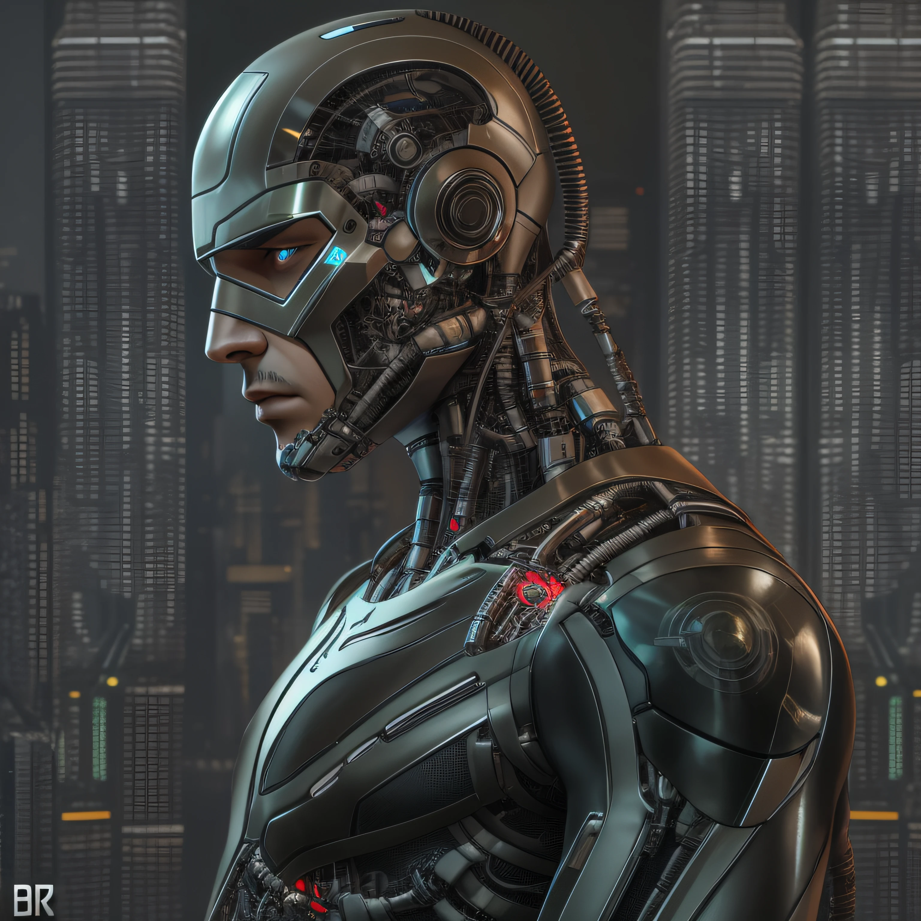 Alafid man in black latex suit,Metallic body, cyberpunk art inspired by Marek Okon, Zbrush Central Contest Winner, Digital art, bionic scifi alexandre ferra, cyborg neck, cyborg male, male cyborg, cyborg fashion model, portrait of a cyborg, detailed portrait of a cyborg, cybernetic neck implant, portrait of a futuristic robot,Muscular macho,whole body display