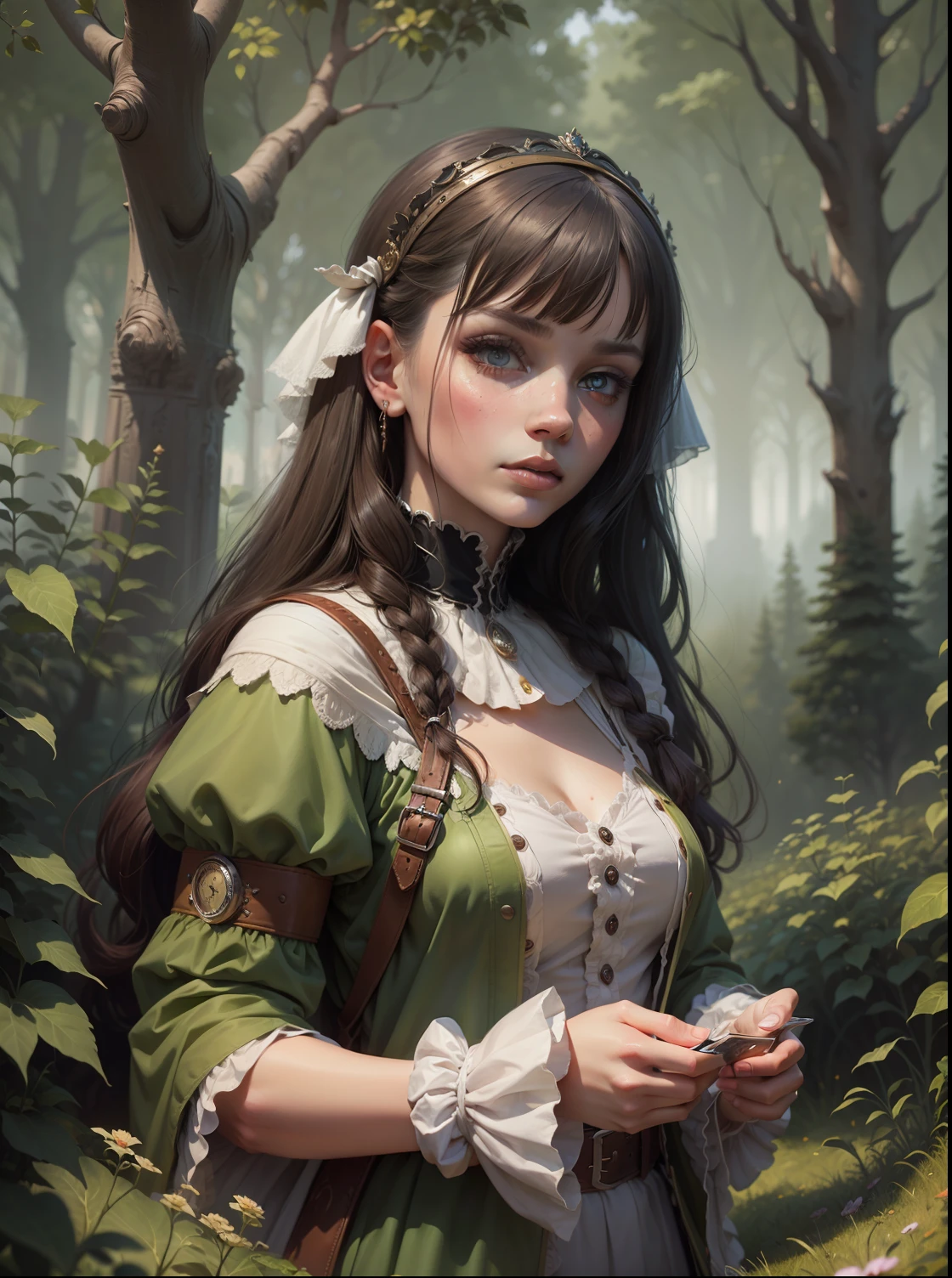 "Closeup (German landscape) (((traveling through time))) epic scale by Jovana Rikalo and Andrea Kowch and Krenz Cushart and Mark Ryden and Martine Johanna and Natalia Rak, cel-shaded, Dan Mumford and Josephine Wall, Hyperdetailed, CG illustration
