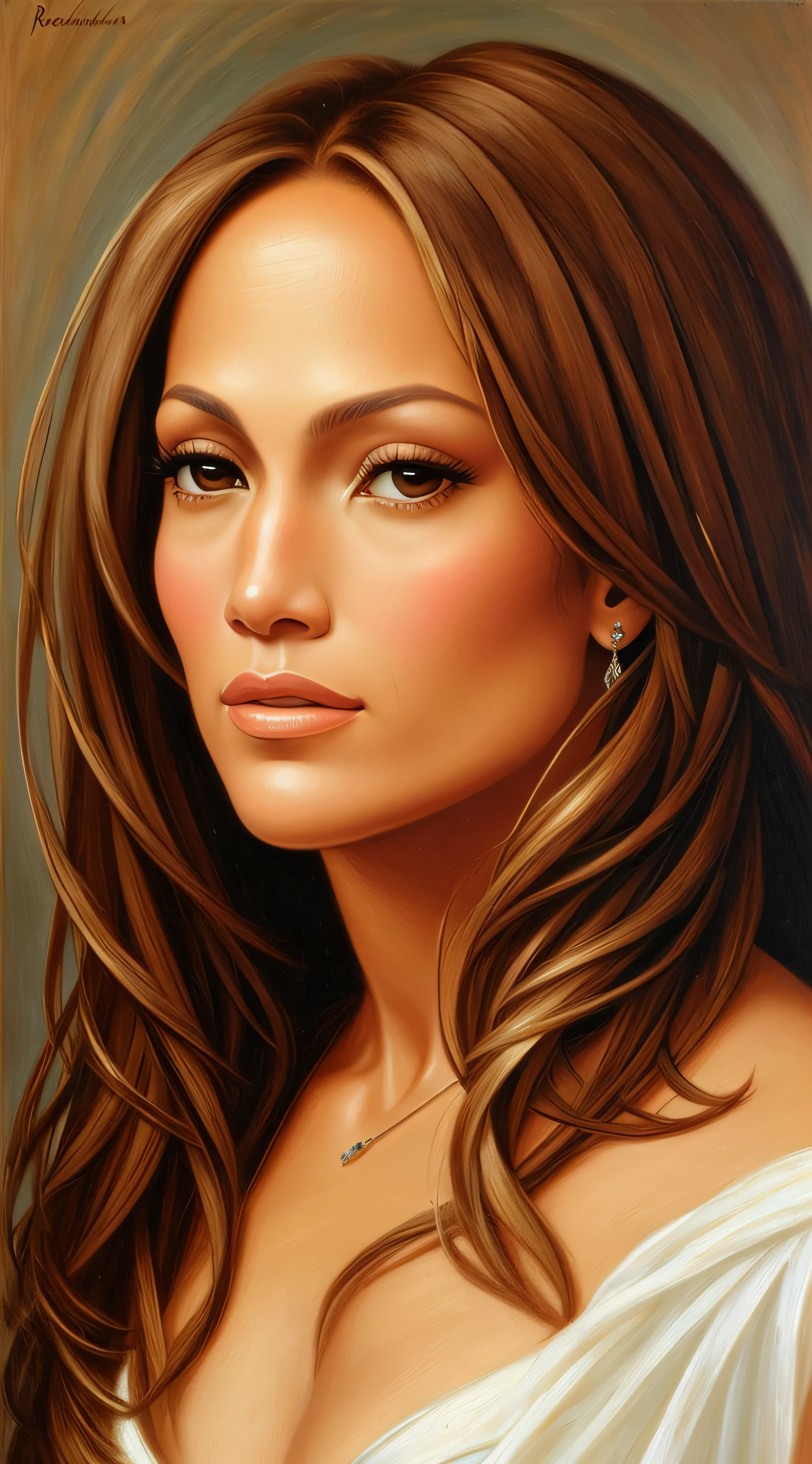 Portrait of Jennifer Lopez, beautiful, oil on canvas, Romanticism --self --auto