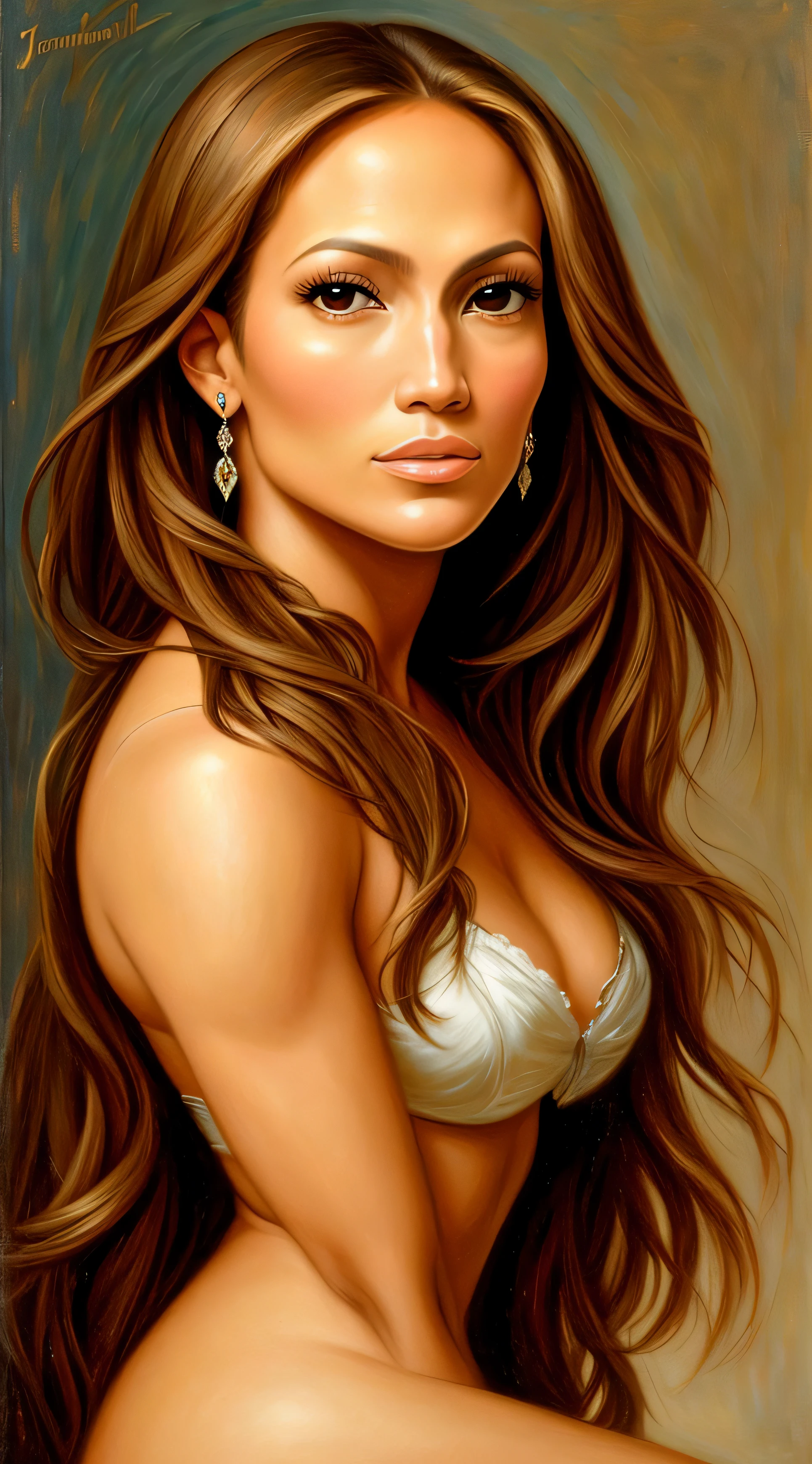 Portrait of Jennifer Lopez, beautiful, oil on canvas, Romanticism --self --auto