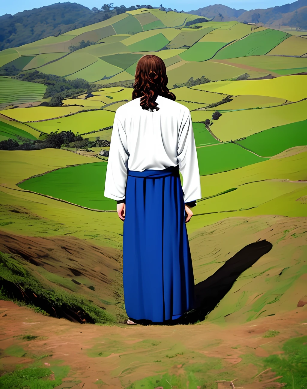 Por favor criar uma imagem de Jesus Cristo pastoreando Ovelhas em um lugar com pasto lindo e verde