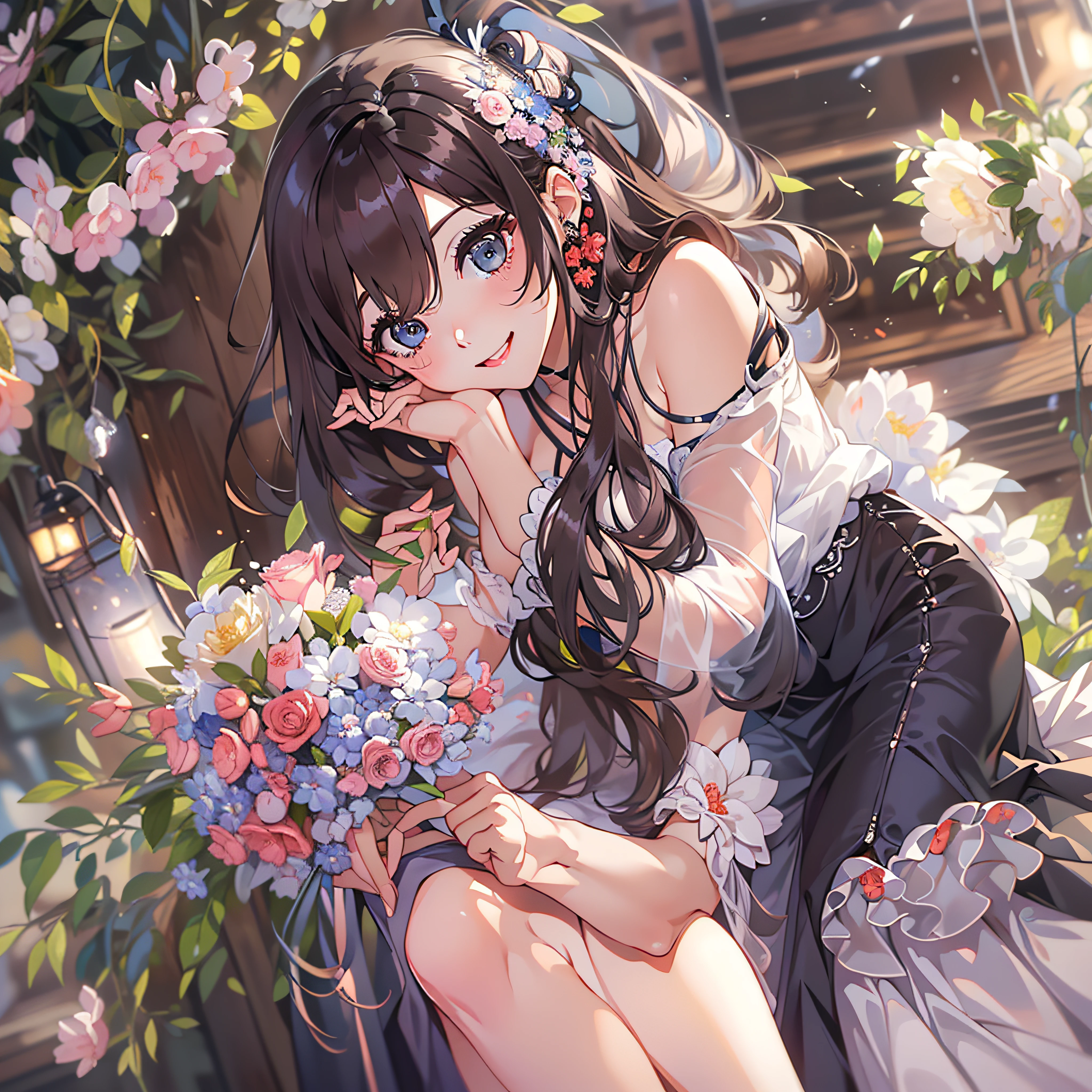((top-quality、8k、masterpiece:1.3))、1girl in、a smile、full bodyesbian、Slim Faces、Pretty women、(dark brown hair)、Full-length dresses:1.1、hyperdetailed face、A detailed eye、二重まぶた、Slim Faces、No background、Solid background color