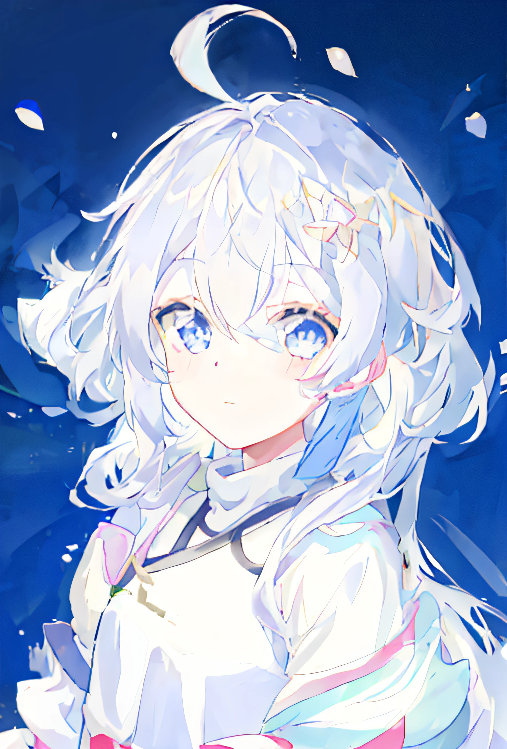 anime girl with white hair and blue eyes in a white dress, anime girl with cosmic hair, Girl with white hair, Portrait Chevaliers du Zodiaque Fille, White-haired god, Perfect white haired girl, white haired Cangcang, a portrait of a blue eye girl, a beautiful anime portrait, Beautiful anime girl, an anime portrait of cirno, High quality anime art style, white haired lady