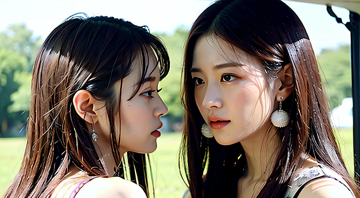 Close-up of a person looking at another person with a hairstyle, Cai Xukun, trailer park, highlight scene of the movie, tang mo, xianxia fantasy, nanquan, Chiba Yuda, su fu, xianxia hero, Middle Metaverse, Yan, Wang Chen、chineseidol、quaint、long whitr hair、Ancient wind、the Tang Dynasty,