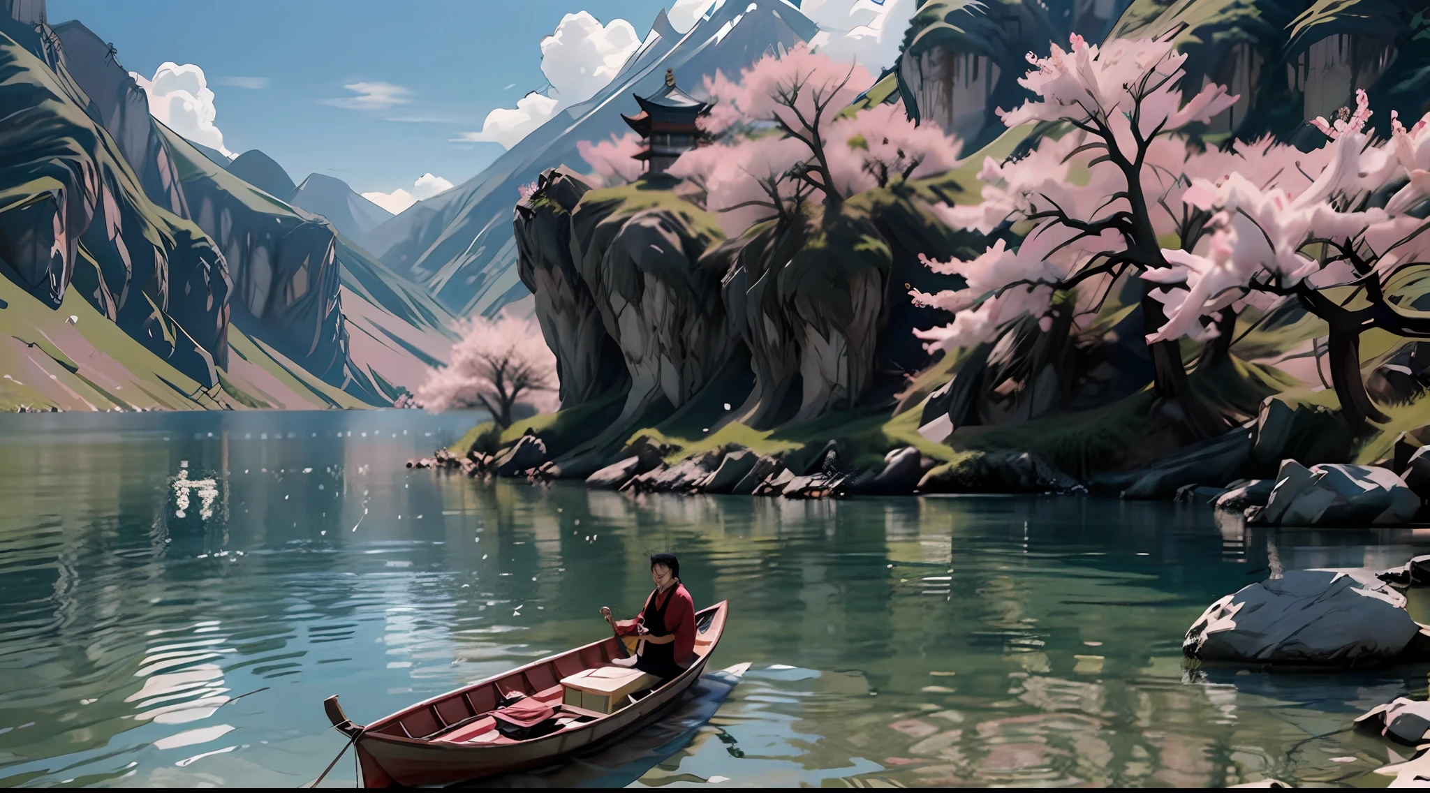 Li Bai will go on a boat，Suddenly, I heard the sound of singing on the shore。

The water of Peach Blossom Lake is thousands of feet deep，It's not as good as Wang Lun to send me love。