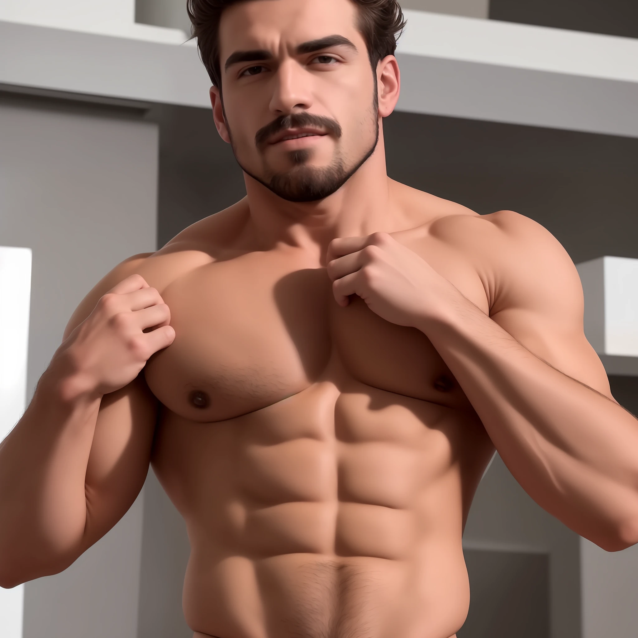 Guapos hombres musculosos y peludos