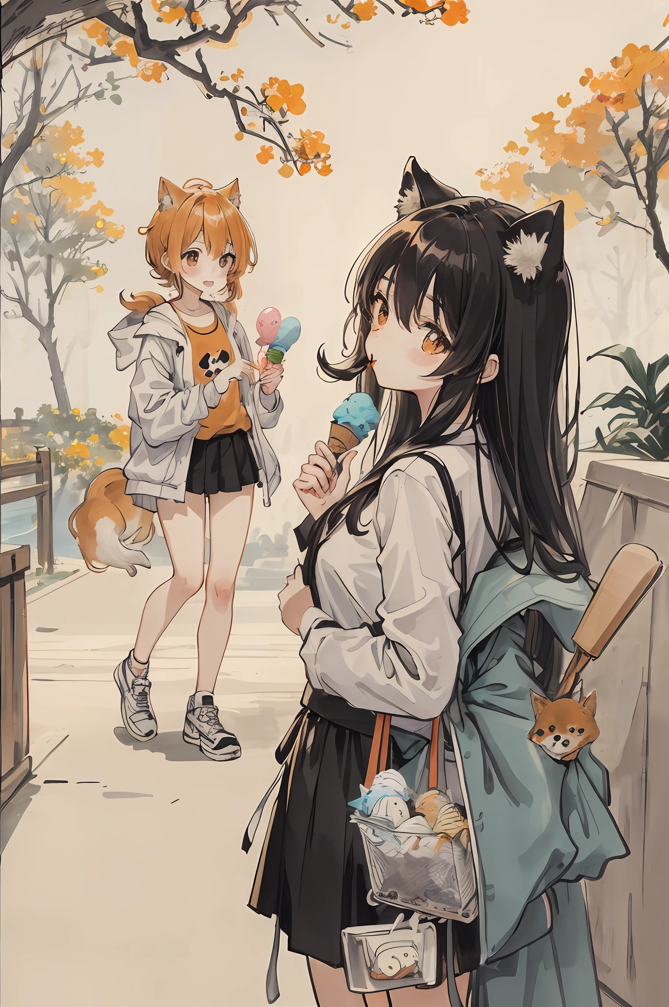 Orange,Cute Shiba Inu,vivaciousness,balloons,planties,Play with girls,Girl holding ice cream in her hand,