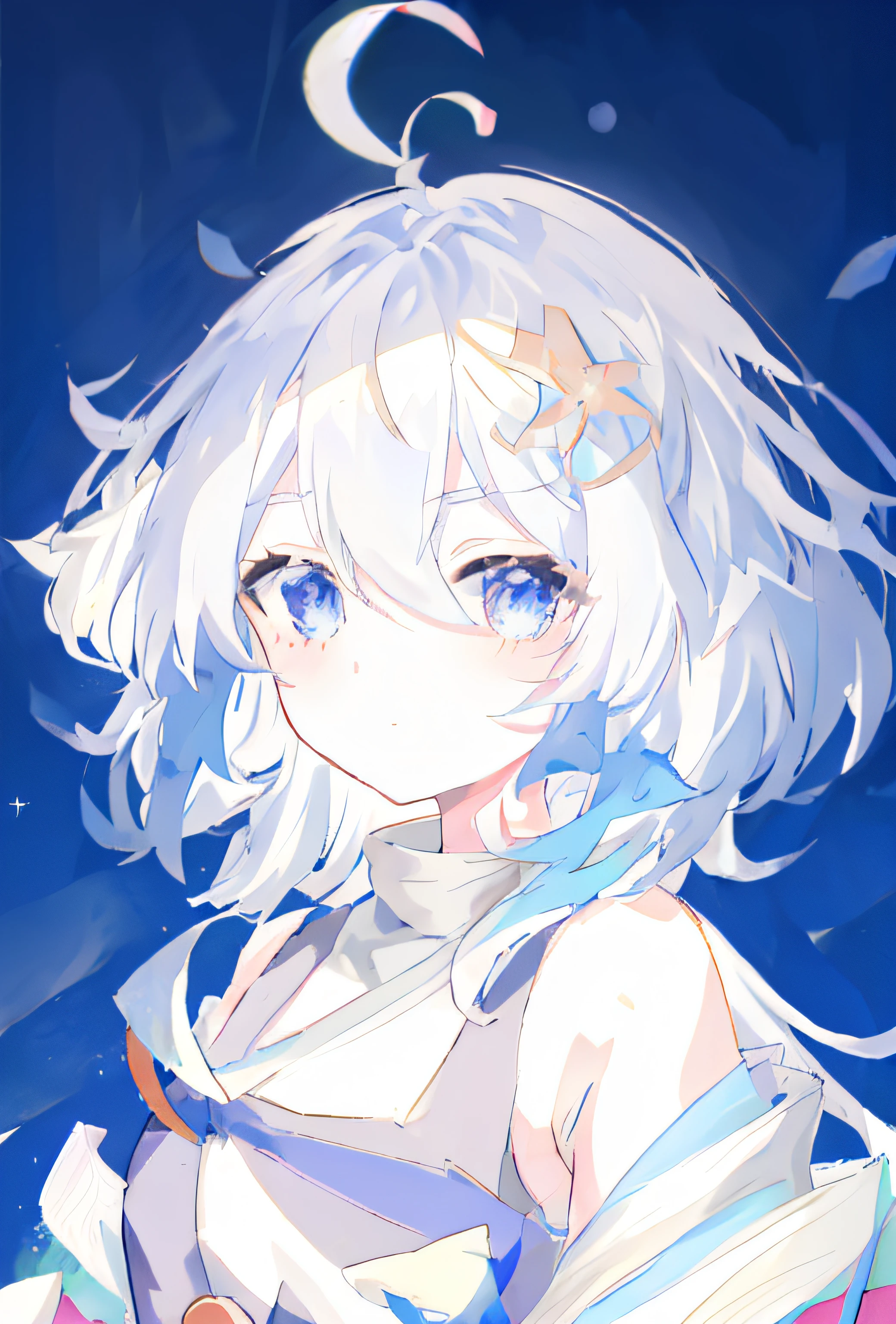 anime girl with white hair and blue eyes in a white dress, anime girl with cosmic hair, Girl with white hair, Portrait Chevaliers du Zodiaque Fille, White-haired god, Perfect white haired girl, white haired Cangcang, a portrait of a blue eye girl, a beautiful anime portrait, Beautiful anime girl, an anime portrait of cirno, High quality anime art style, white haired lady