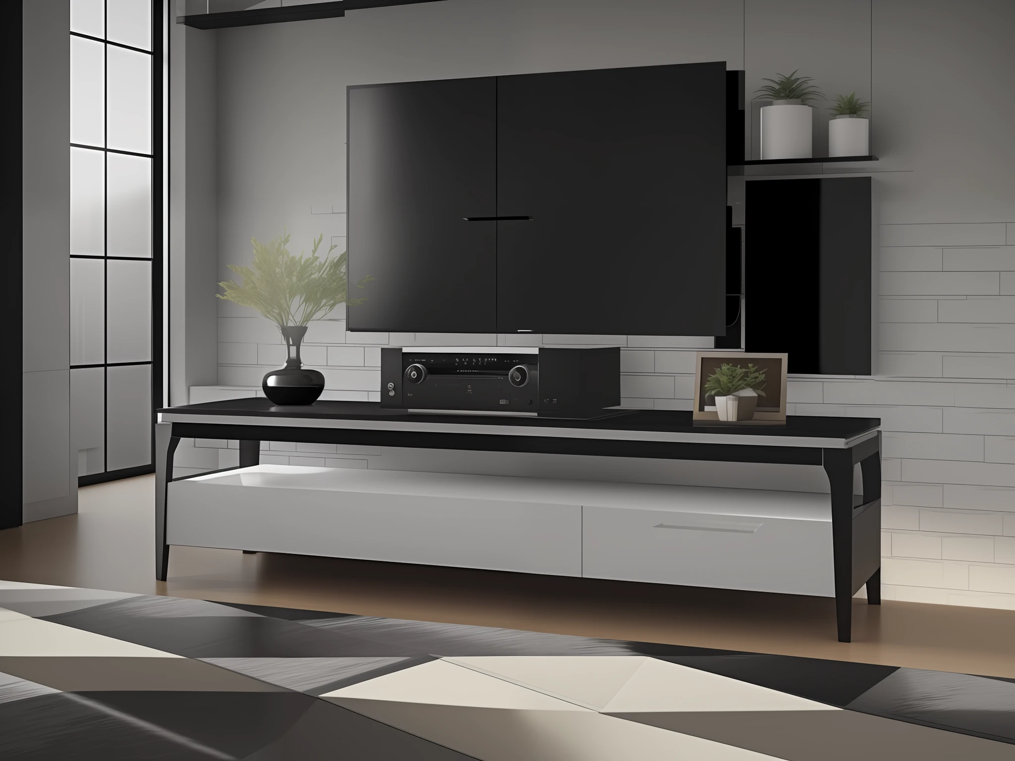 （Black power amplifier：1.3）((Masterpiece, Best quality)), 8K, modern architectural style, photographrealistic, hyperedetailed photo, Clean skies, High resolution concept art for apartment living room，Overlooking the large futuristic city，Floor-to-ceiling windows and mid-century modern furniture, cinmatic lighting, CGSesociety。
