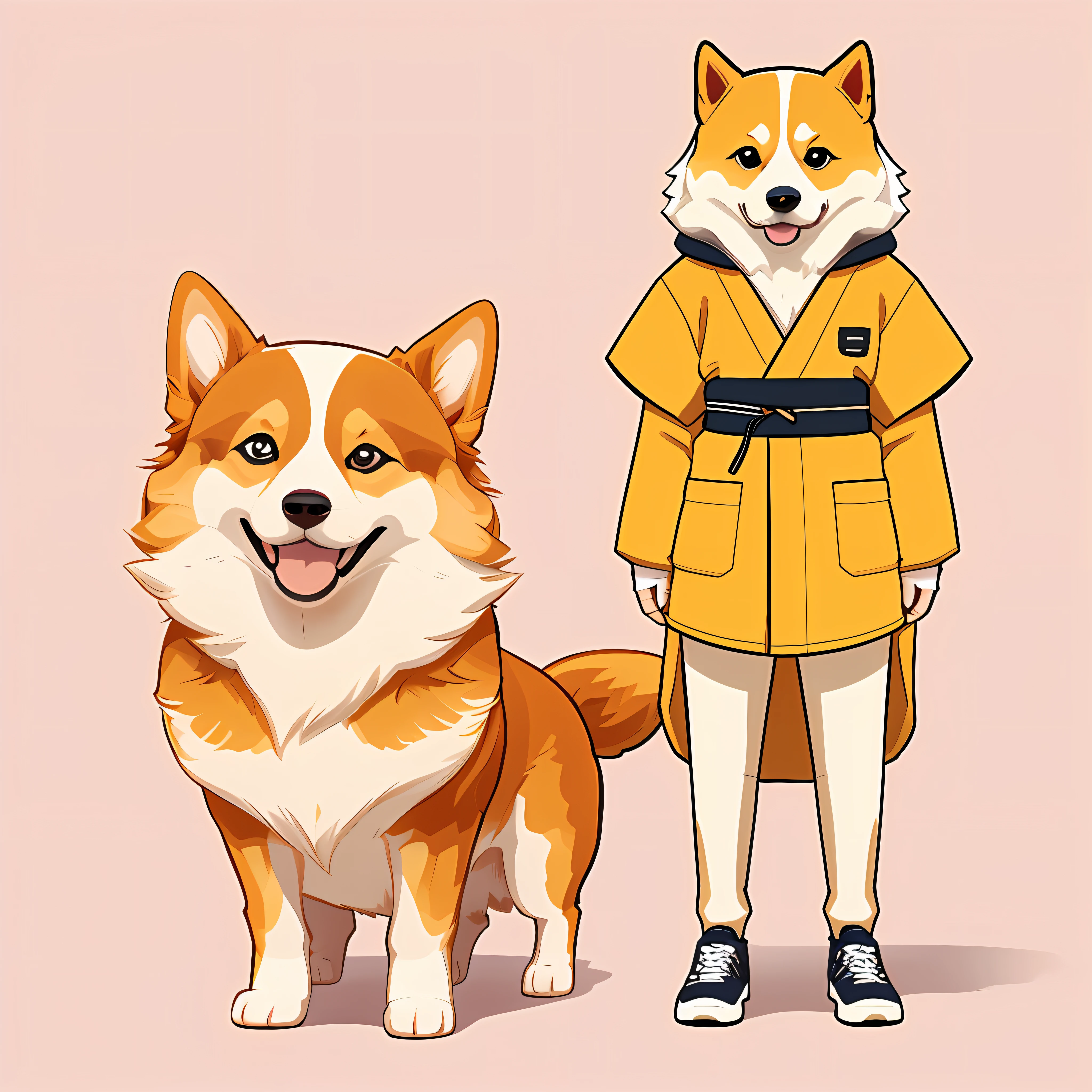 A corgi with a sense of technology, Anthropomorphic Shiba Inu, japanese dog, Cute dog, cute character, Cute cartoon character, Stylized wolf - similar appearance, anthropomorphic dog, aniswear, japanese mascot, cartoonish vector style, cute toy, shiba inu face,There are feet and hands,Want an IP image,Being able to stand like a human