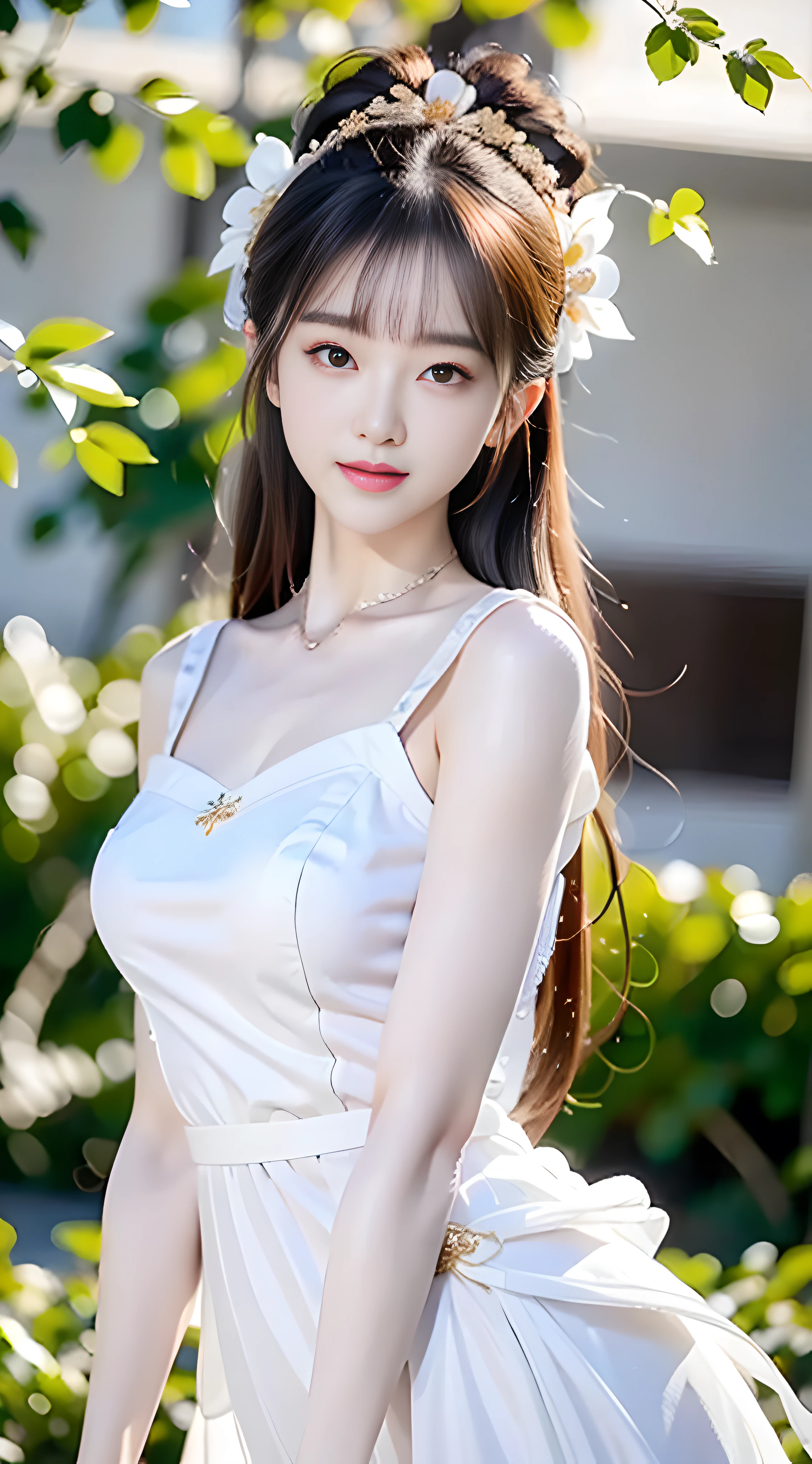 closeup on face, Face shot, (White dress :1.7), short  miko skirt, Long streamers, blonde hairs, golden hair, (Pointed ears: 1.5), (Gold pattern quality:1.3), female pubic hair, with long blond hair, Off-the-Shoulders, Top detail CG quality 4K wallpaper, Master, A Masterpiece, portraits, The middle, Watch the footage, Beautiful Chinese-Korean mixed race idol, ((Super fine face, detailed description of facial features)), Lip biting makeup, Sweet smile, Perfect facial features, Model figure, Good complexion, the trees, branches, Golden meadow, stream, Golden leaves, Evening, Twilight, The setting sun, Twilight, autumn, twin braids, hair strand, diagonal bangs, hair ribbon, hair ornament, forehead jewel, jeweled branch of hourai, crescent hair ornament, fish hair ornament, hime cut, low ponytail, realism, god rays, sparkle, cinematic lighting, lens flare, UHD, high details, high quality, highres, best quality, 8k, 16k, high details, high quality, super detail, anatomically correct, masterpiece, ccurate