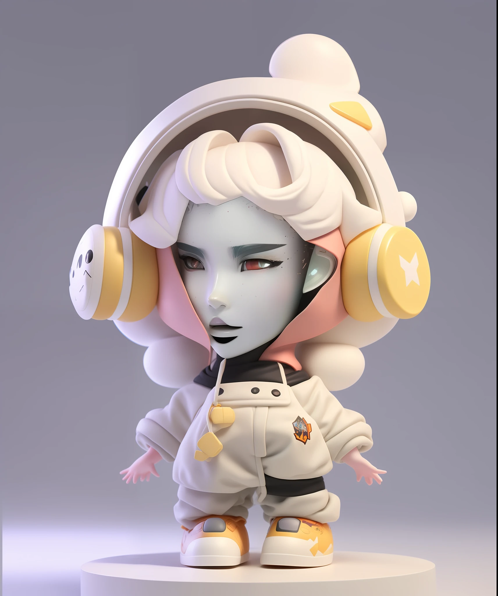 Close-up of a toy with a white head and a white jacket, Guviz-style artwork, loish and ross tran, Guviz, Ross Tran style, guweiz masterpiece, wlop and ross thran, kenny wong x pop mart, ross tran!!!, ross tran and wlop, 3 d character, 3d character