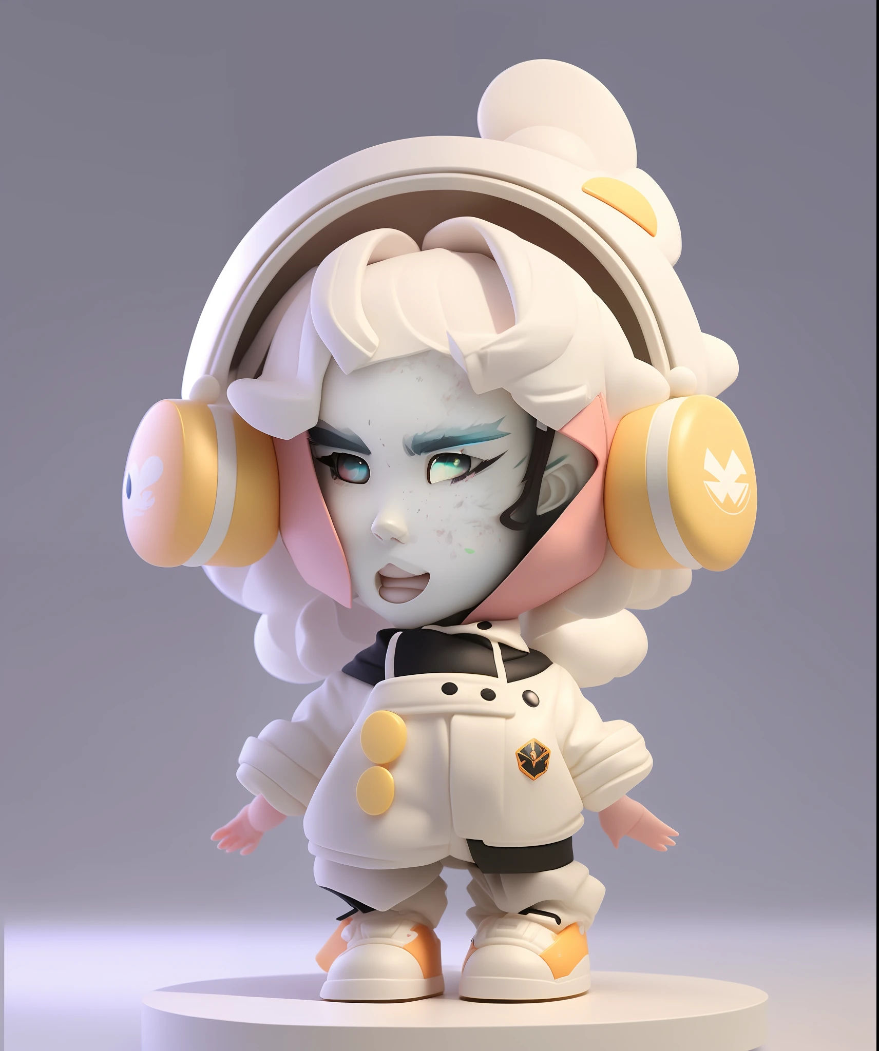 Close-up of a toy with a white head and a white jacket, Guviz-style artwork, loish and ross tran, Guviz, Ross Tran style, guweiz masterpiece, wlop and ross thran, kenny wong x pop mart, ross tran!!!, ross tran and wlop, 3 d character, 3d character