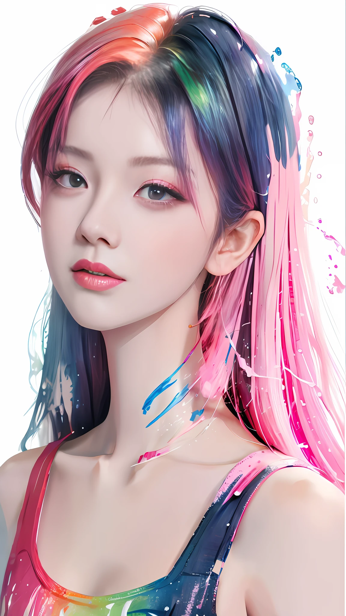 There is a hair colorful，Woman with pink blouse, [ 4 K digital art ]!!, Beautiful digital illustration, Kawaii realistic portrait, rossdraws pastel vibrant, Digital art. art  stations, Guviz-style artwork, stunning digital illustration, Beautiful digital artwork, colorful digital painting, inspired by Yanjun Cheng, realism art style, Gorgeous digital painting