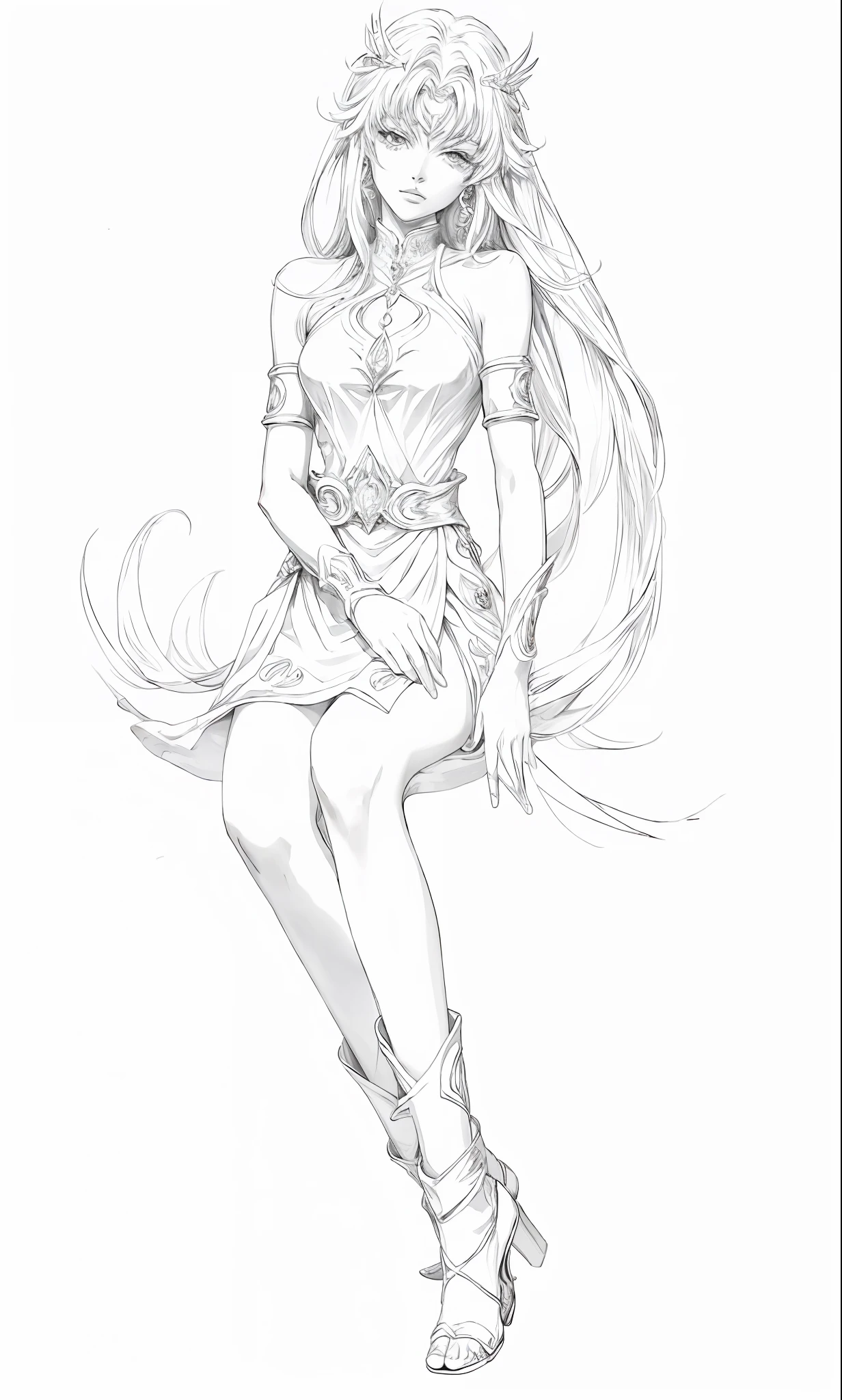 A painting of a girl with long hair, clean anime outlines, anime woman fullbody art, goddes, From Saint Seiya Athena