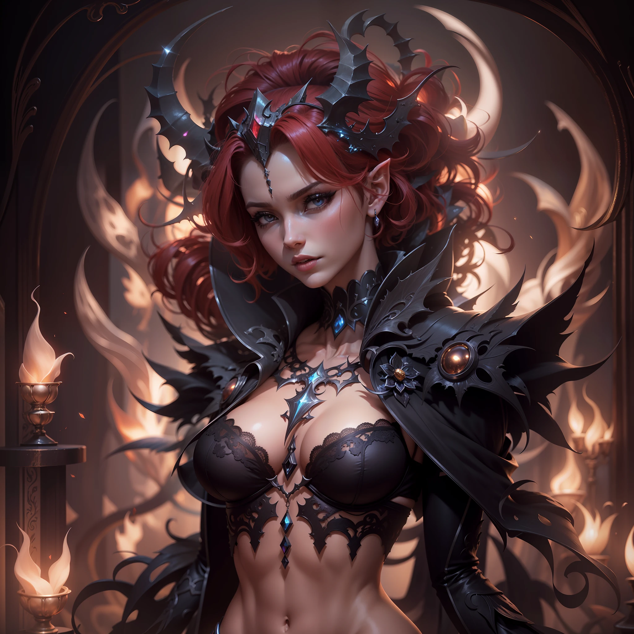 succubus, mulher ruiva com cabelos ruivos, (((cabelo curto))), (((short Hair))), espartilho preto, luzes brilhantes, bela arte digital, castlevania, asas grandes de morcego, asas de morcego, asas grandes, fantasy gorgeous lighting, linda arte digital, stunning digital illustration, arte de fantasia digital), 3 d render arte de personagem 8 k, an impressive ethereal young figure, sensual, lingerie sensual, 4k arte digital altamente detalhada, Ethereal Fantasy, arte digital muito bonita, arte digital bonita, arte digital fantasia, arte digital fantasia, arte de fantasia digital