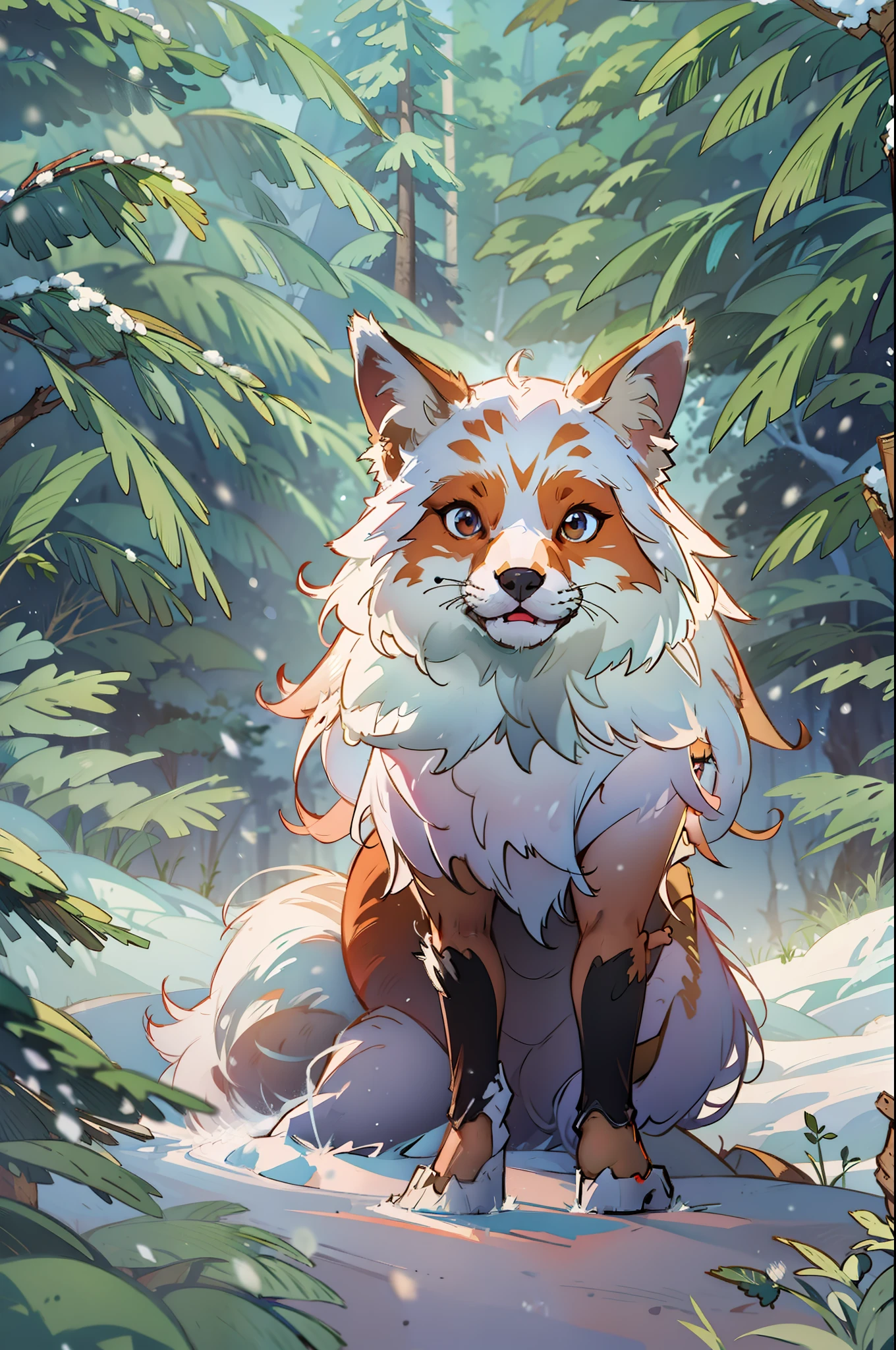 Fluffy fox in a snow forest
