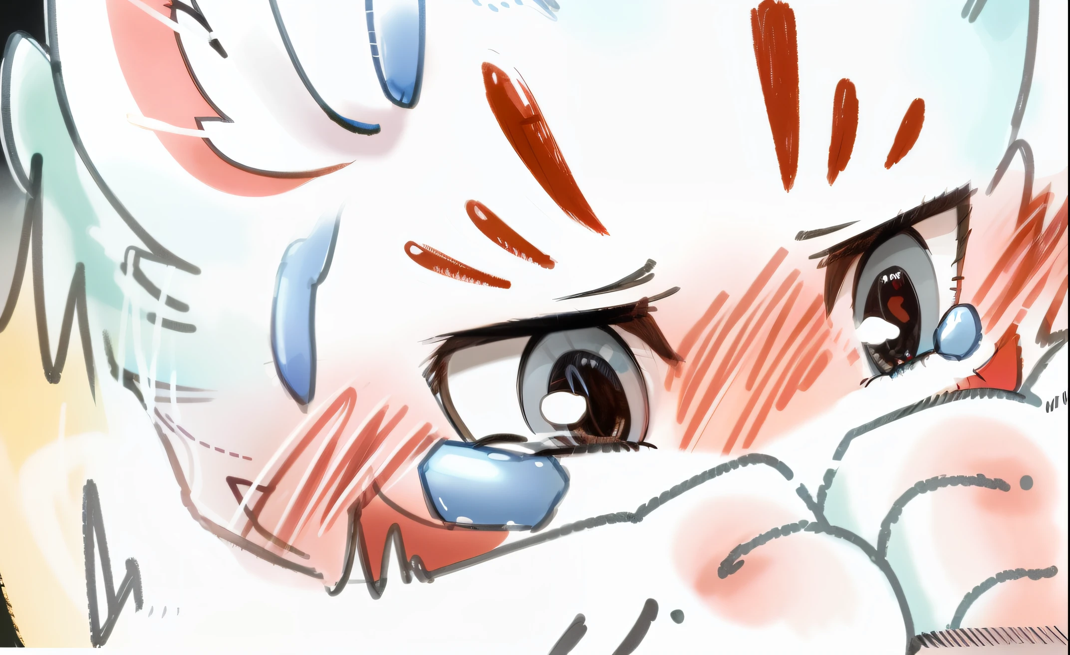 Cartoon drawing of a cat,Sadness on the face,The expression was tearful, colored sketch anime manga panel, colored manga panel, colored manga panel, heavy gesture style closeup, focus on the details of the face!!!!!!, colored screentone, coloured manga scan, punchable expression, anime style hyper detailed, crying eyes closed!, drawn in anime painter studio, highly detailed angry anime face