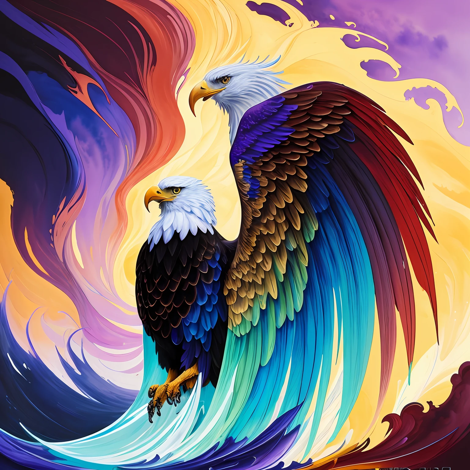extremely stressed anime eagle, drinking coffee in a building on fire in the background, masterful playing card border, random Colorful art, oil painting, blue yellow colors, light purple and violet additions, light red additions, intricate detail, splash screen, 8k resolution, masterpiece, artstation digital painting smooth veryBlack ink flow: 8k resolution photorealistic masterpiece: intricately detailed fluid gouache painting: by Jean Baptiste Mongue: calligraphy: acrylic: watercolor art, professional photography, natural lighting, volumetric lighting maximalist photoillustration: by marton bobzert:, complex, elegant, expansive, fantastical, vibrant