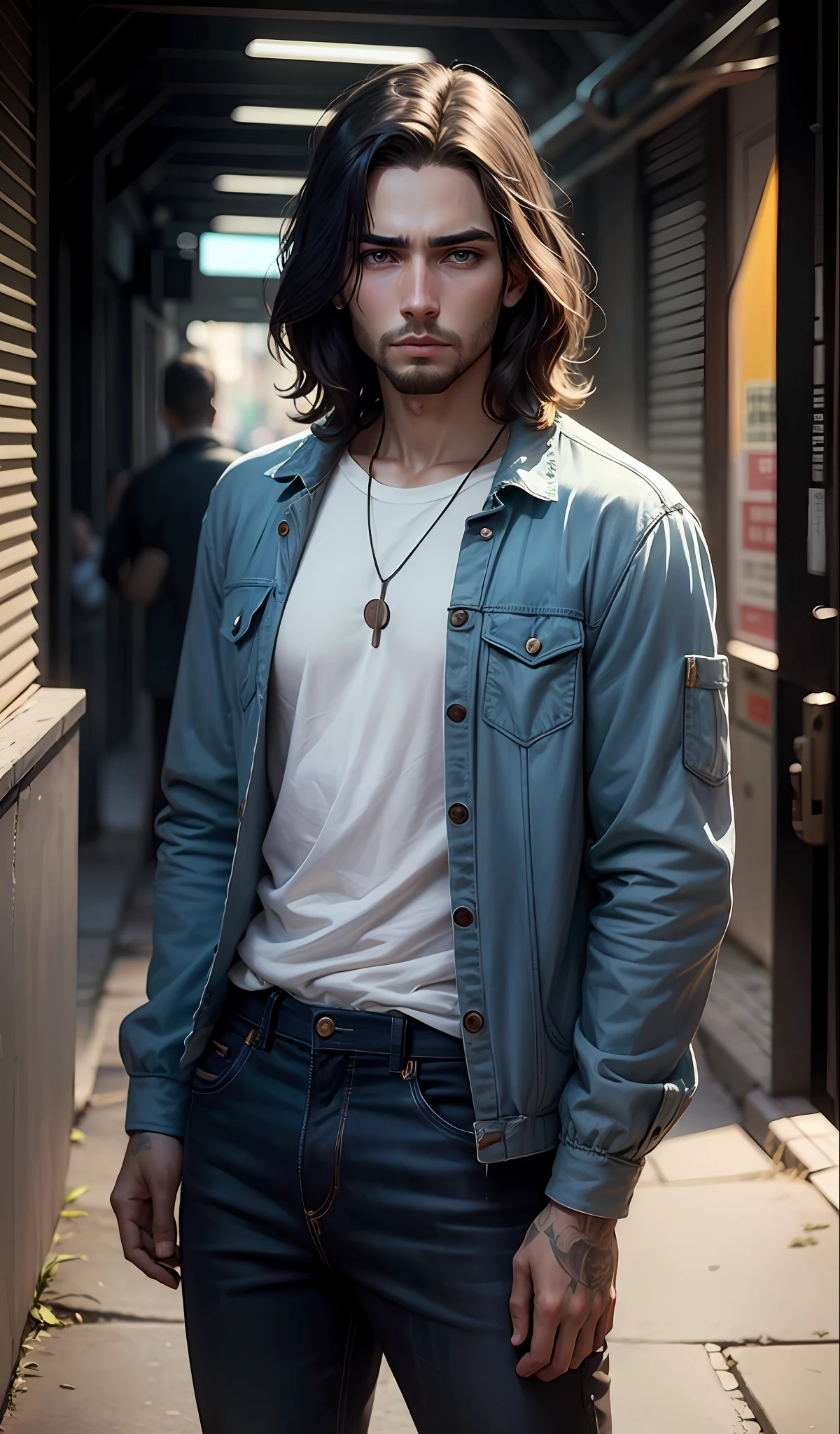 Adc uma imagem de Jesus Cristo stilo anime de 30  rosto alegre de olhos azul cabelo ruivo fundo realista --auto