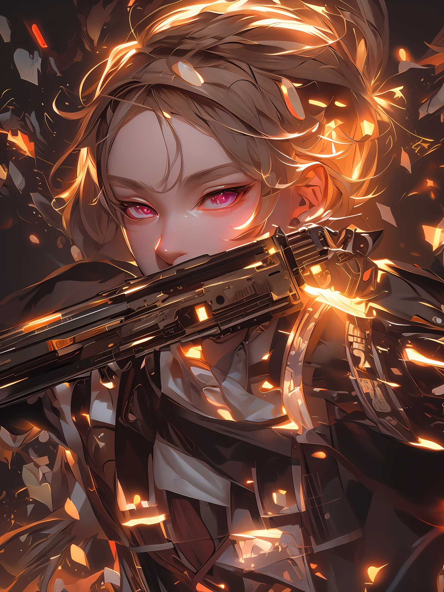anime man with a gun in her hand and blood on her eyes, by Yang J, artwork in the style of guweiz, rossdraws sakimimichan, artgerm and atey ghailan, by Shitao, guweiz on artstation pixiv, persona 5 art style wlop, guweiz, inspired by Yanjun Cheng,masterpiece, best quality, (extremely detailed CG unity 8k wallpaper), (best quality), (best illustration), (best shadow), absurdres, realistic lighting, (Abyss), beautiful detailed glow
