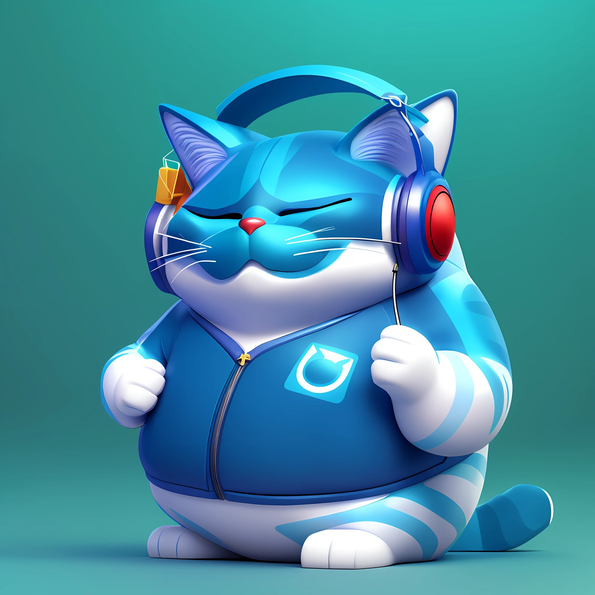 gato dos desenhos animados com fones de ouvido e uma jaqueta azul, bonito 3 d render, painting digital adorable, smooth 3d CG rendering, 3 d render stylized, 3d model of a Japanese mascot, gato gordo, renderizado em cinema 4 d, renderizado no liquidificador, renderizado em cinema4d, bela arte digital, Pescador! c4d, fat cat superhero, Gato Anime