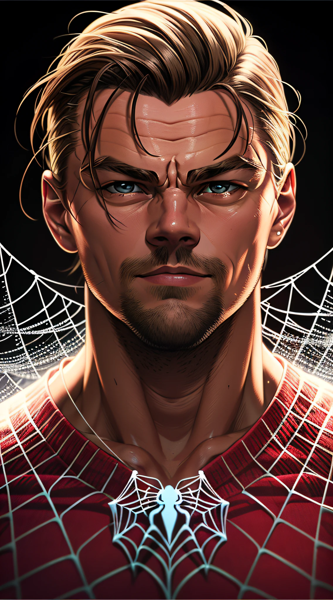 (Arte digital premiada: 1.3) por (esquete: 1.3),(Energetic:1.3), Leonardo DiCaprio placeholder image,CGSetnation,art-station,(saturado:1.3),(Close portrait:1.3),(macho:1.4),(Handsome:1.4 ), (atraente: 1.3), Handsome, Calendar pose, olhos perfeitamente detalhados, studio lighting, Spider web themed background --auto