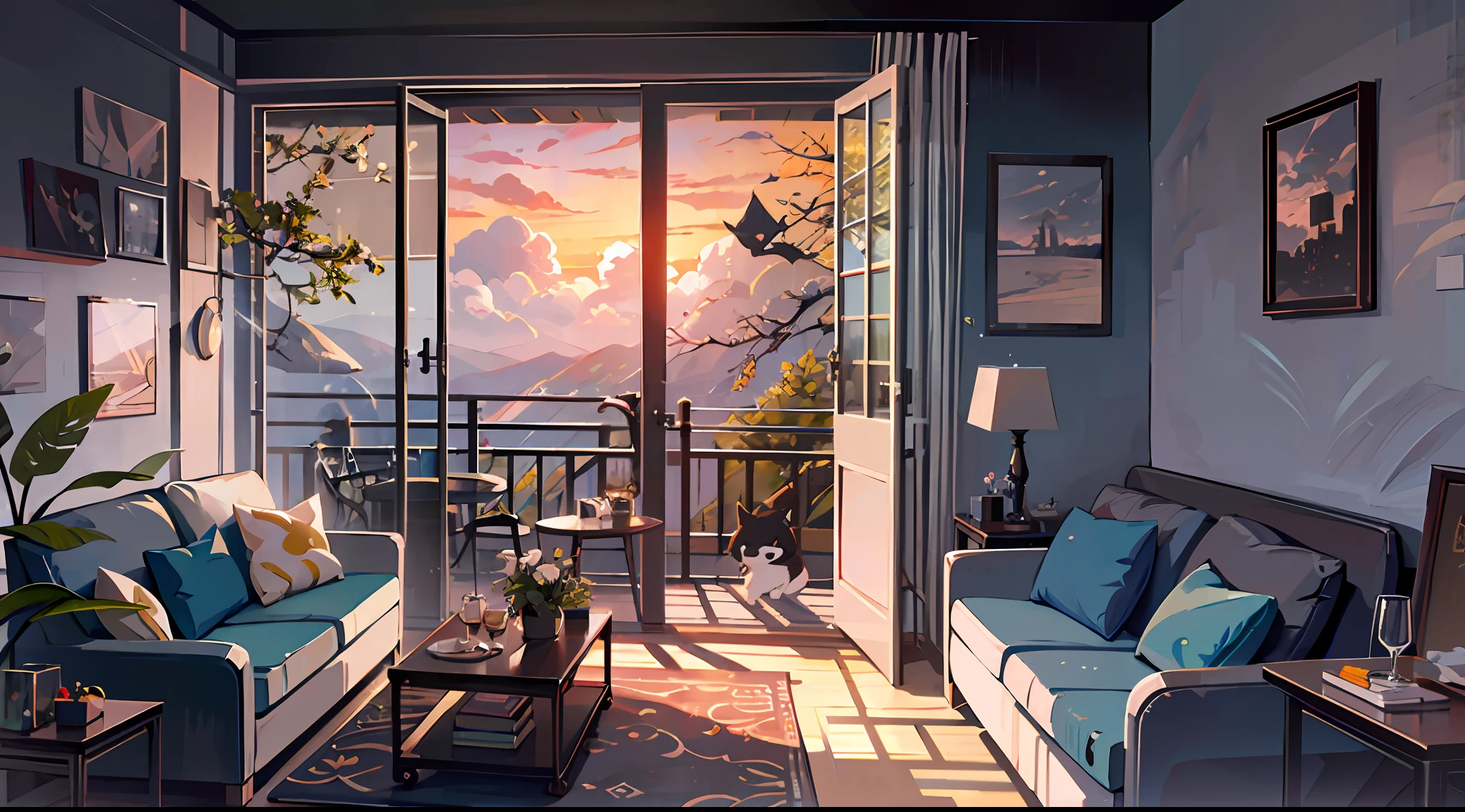 The healing cute style of natural scenery, the cute animal image with thin-rimmed metal-framed glasses, the warm and bright sunny atmosphere in the background, and the beautiful scene of leisure.