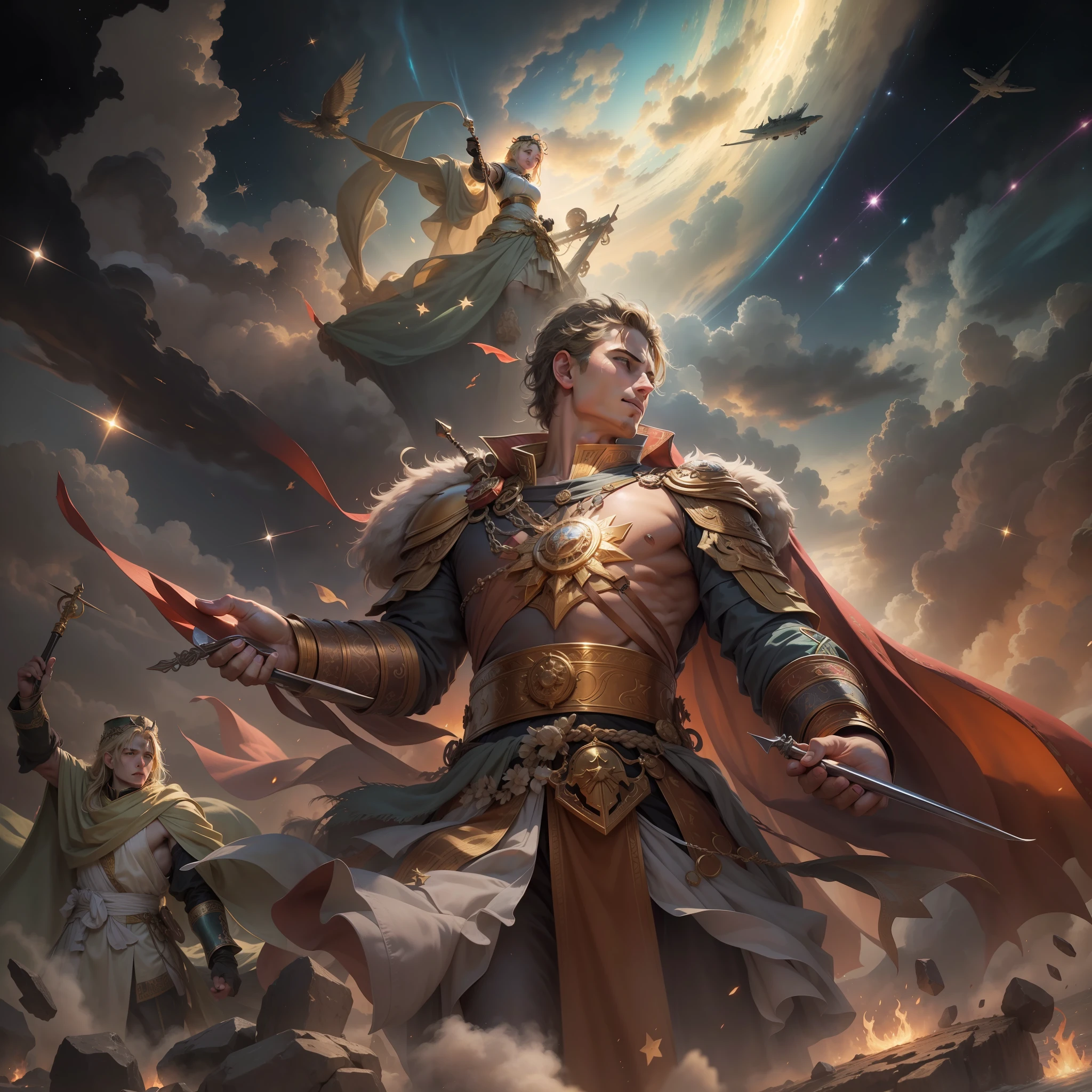 ((top-quality、High fineness、High resolution、masterpiece)))、(((Reincarnation of Constantine the Great)))、Like the Roman Empire of the Ancient Earth、The world view of the space great empire sweeping the galaxies against the backdrop of overwhelming military power, scientific power, material power、Imperial family, the reincarnation of Constantine the Great、Young Military Personnel、Descended on the head star of the oriental space empire Persia、Battle of the Stars、Wu Yong、Wisdom、effort、Study、friendship、victory、yearning、pure love、lovemaking、Pure love with a pretty local girl、throbbing、The sparkle of youth、grow、Growing talent、Efforts to Persist、Friendship with comrades in arms、trickery、Ambitions for grandiose domination、great adventure、Rest between battles、Lion-like eyes、Bright piercing eyes、Smiling mouth、Dangerous attraction、Strong mind and body、strong con、fullness、Military affairs、thick neck、broad shoulder、Vast hot sand desert、Fierce pitched battles、Iridescent evening sky、Fantastical、Hair that flutters in the wind、Romantic、Dramatic、lyrical、heartful、Excite、excitedly、pounding、Anxiety、nostalgia、sentimental、Longing for the future、passion、chill out、