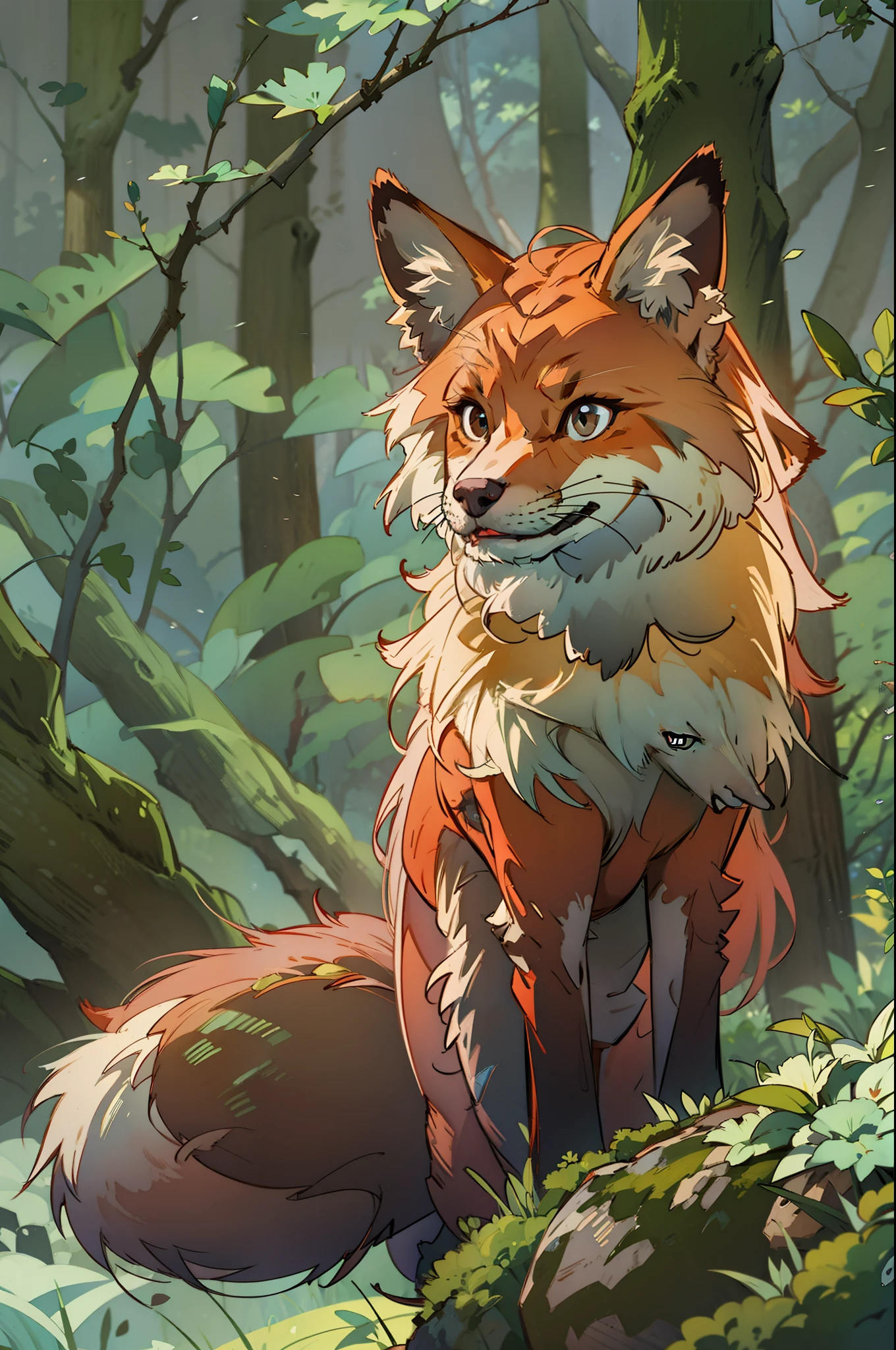 Fluffy fox in a forest