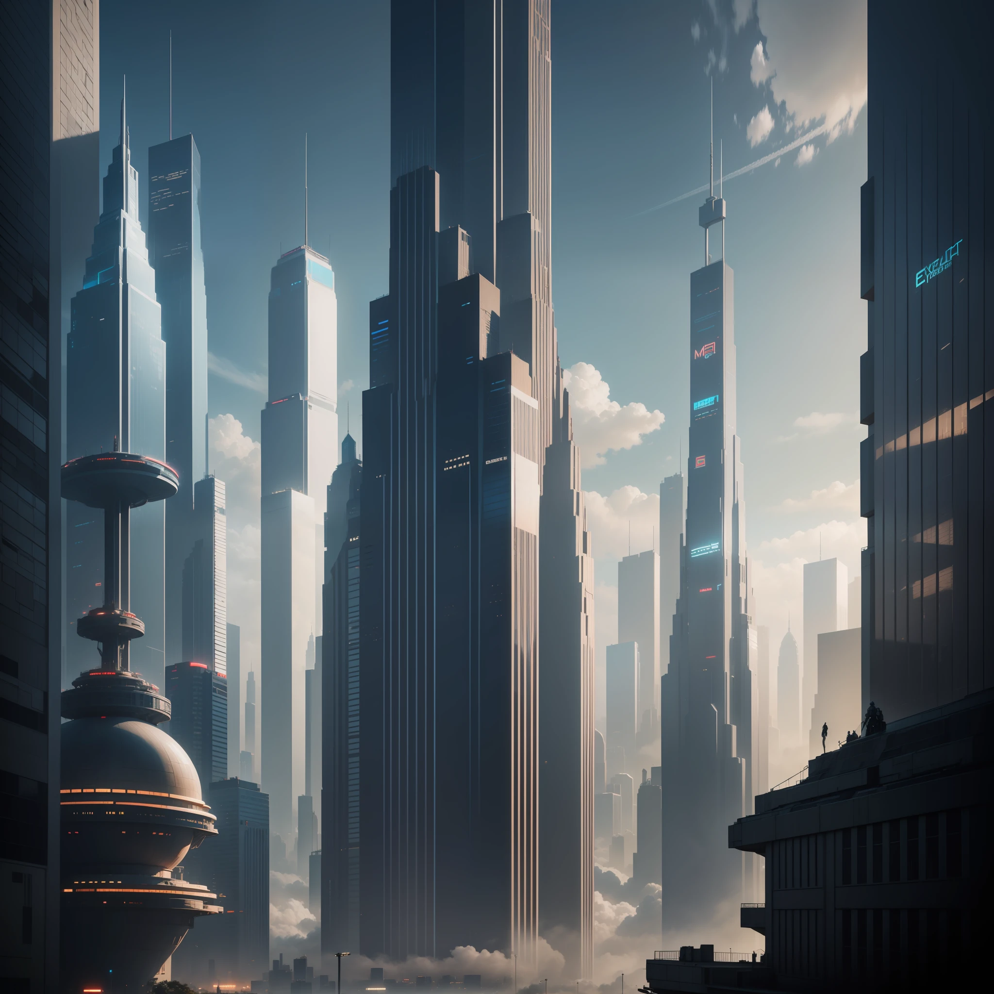 Skyscrapers towering above the ground Megacities Huge metropolis epcot Sci-Fi Cyberpunk top-quality masterpiece 超A high resolution dream