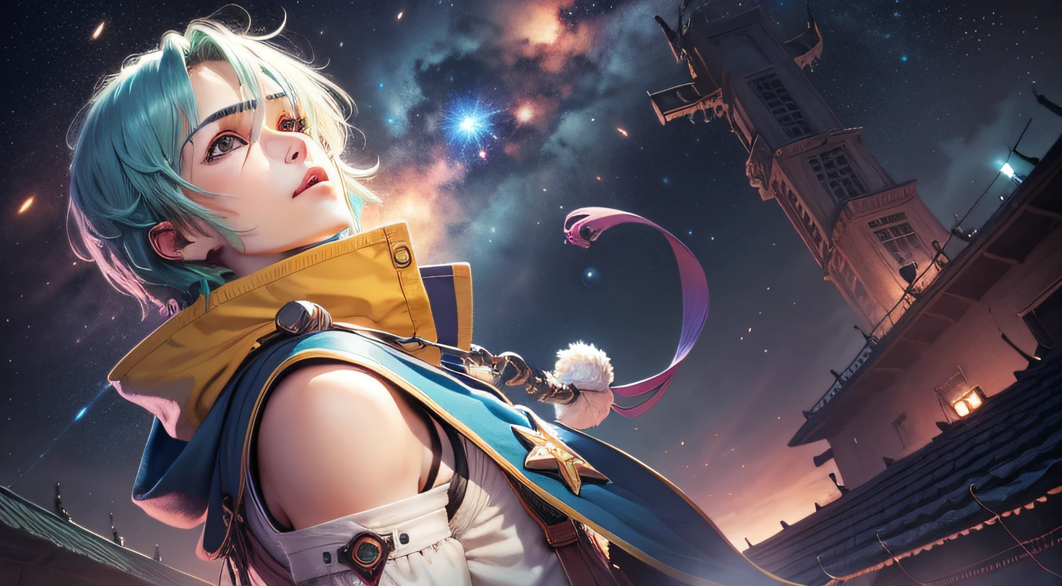 scenecy,Look up,star ocean,high qulity,Amazing,One guy,