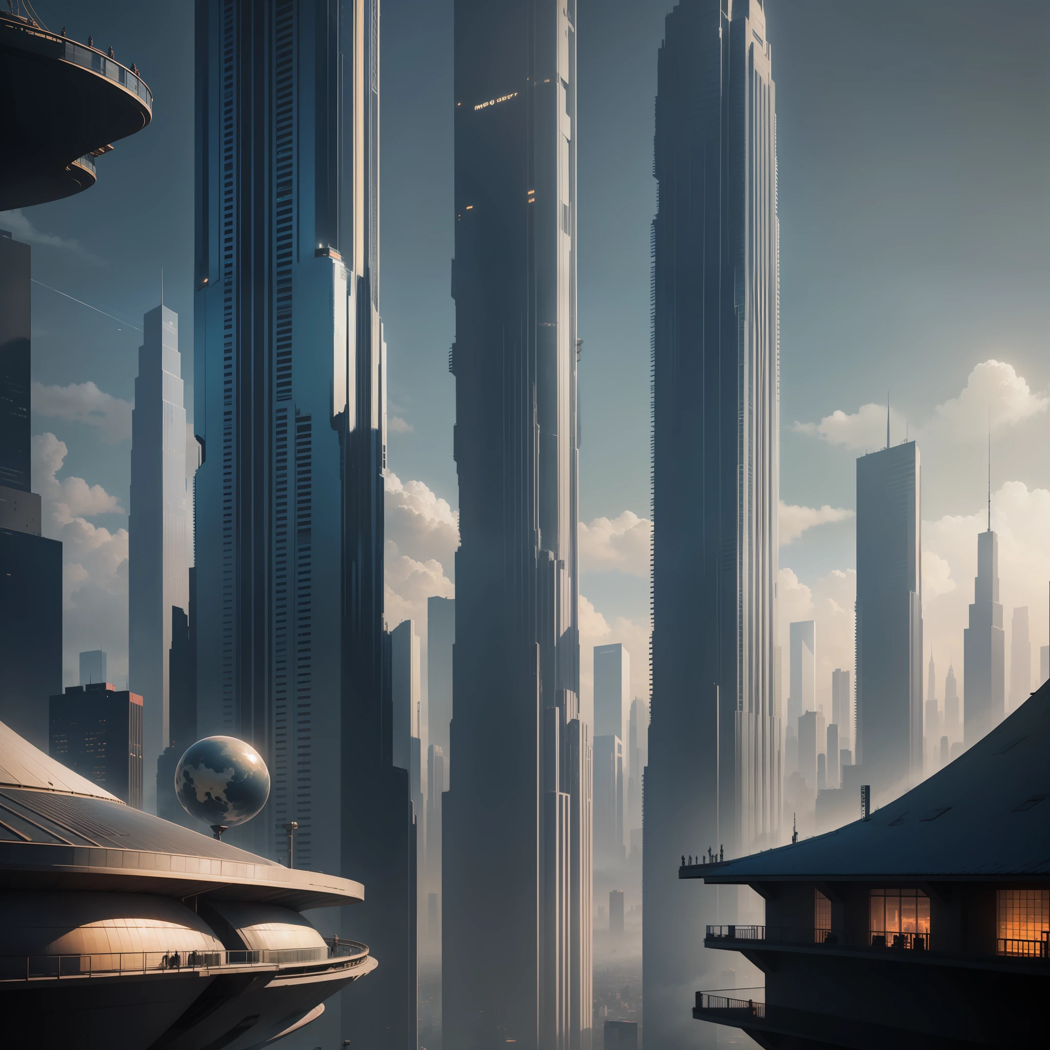 Skyscrapers towering above the ground Megacities Huge metropolis epcot Sci-Fi Cyberpunk top-quality masterpiece 超A high resolution theme park
