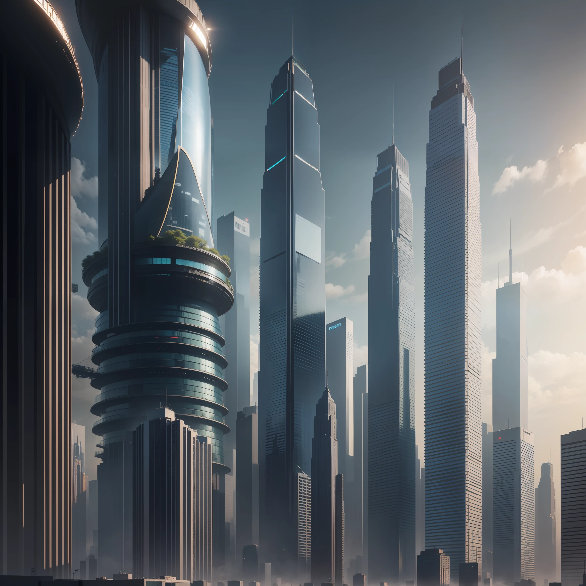 Skyscrapers towering above the ground Megacities Huge metropolis epcot Sci-Fi Cyberpunk top-quality masterpiece 超A high resolution dream