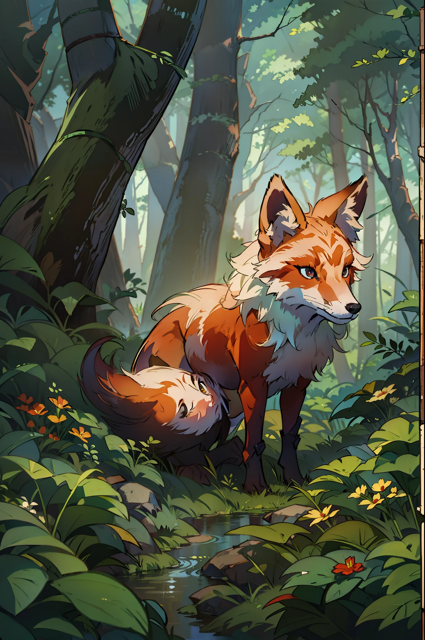 Fluffy fox in a forest