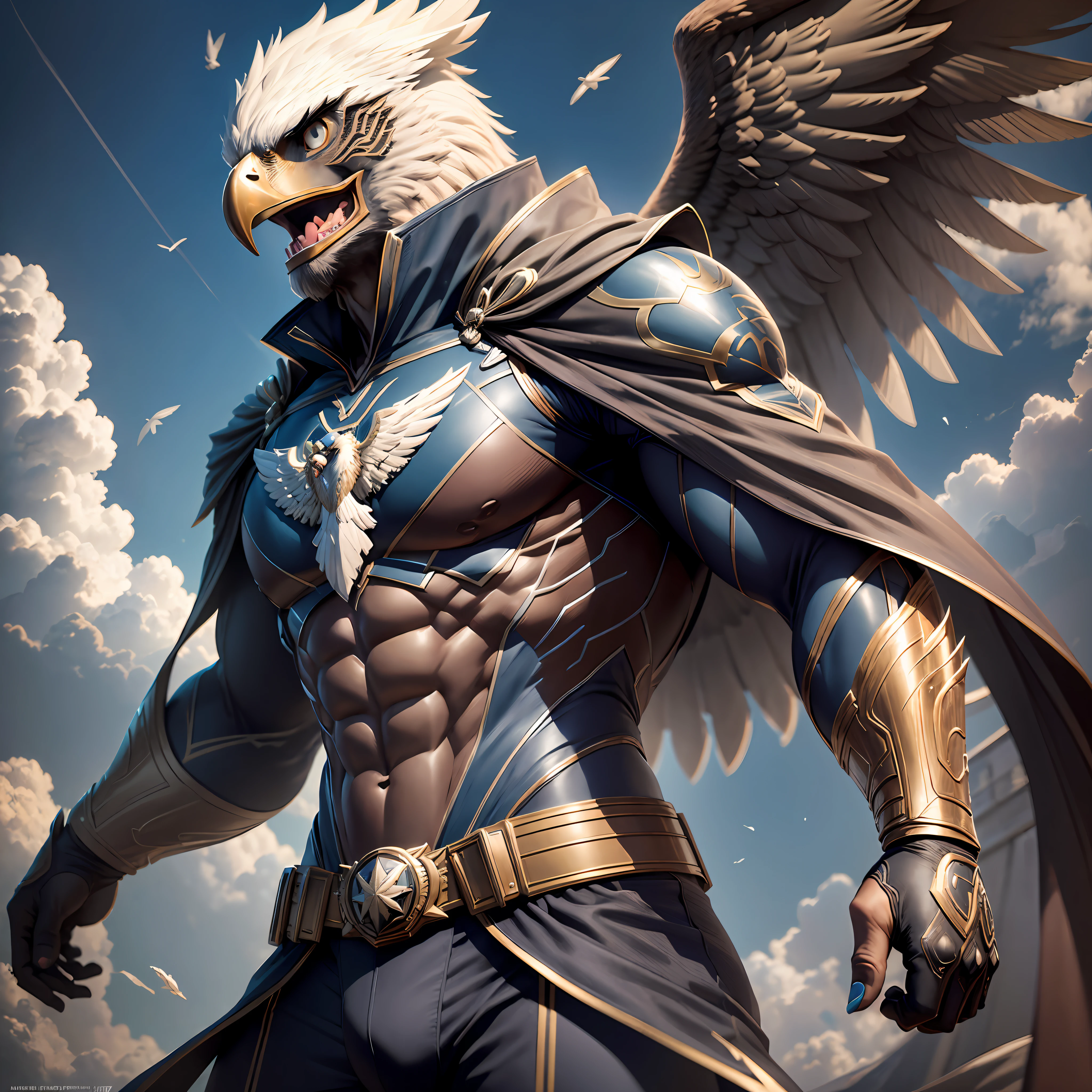 Although a very handsome man, his whole body is realistic, Superhero Eagle Man Action Eagle 3DLogo Amazing Movie Highly Detailed Detailed Face Detailed Suit Cgi 8k High Resolution --auto --s2