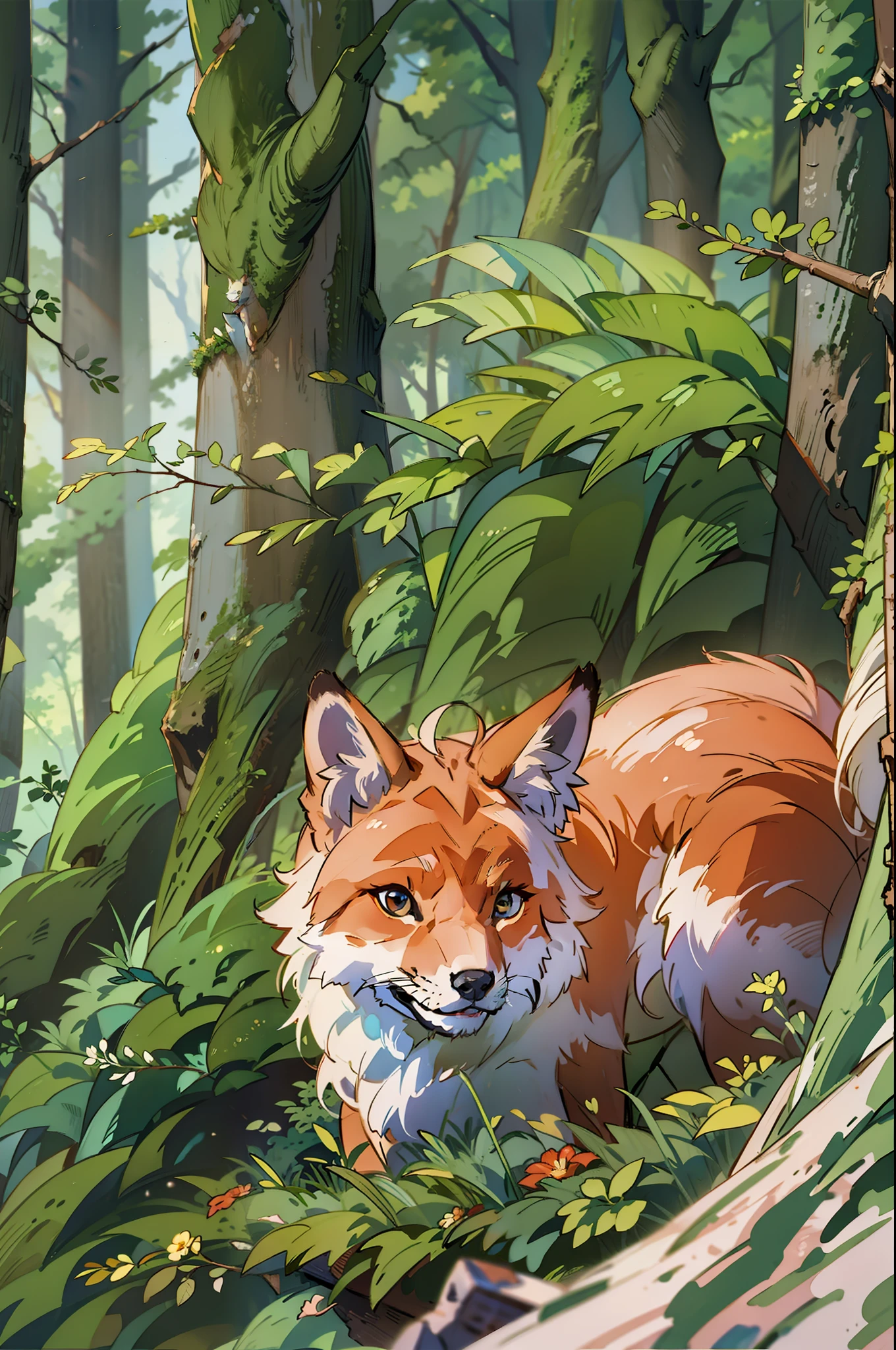 Fluffy fox in a forest