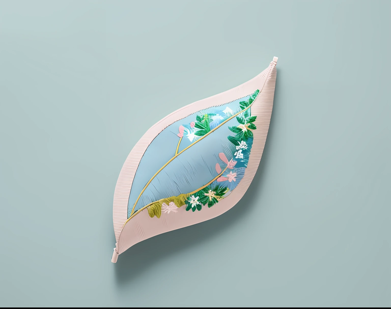 1 jean bag, has a leaf shape, with embroidery of grass floral patterns, Pastel colors