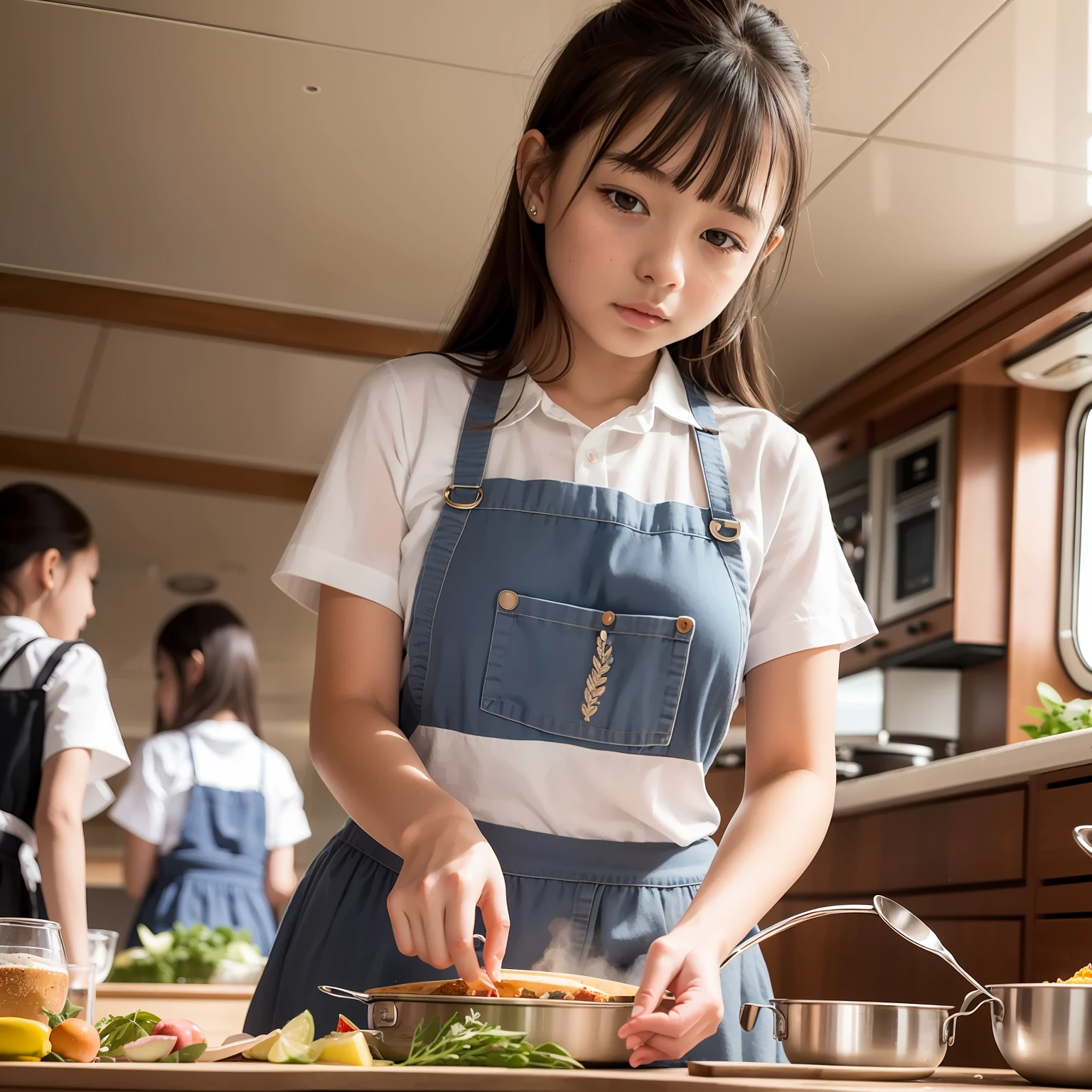 On a super-large cruise ship，Five delicate cute little girls with upturned asses，junior school student，Cooking in the yacht